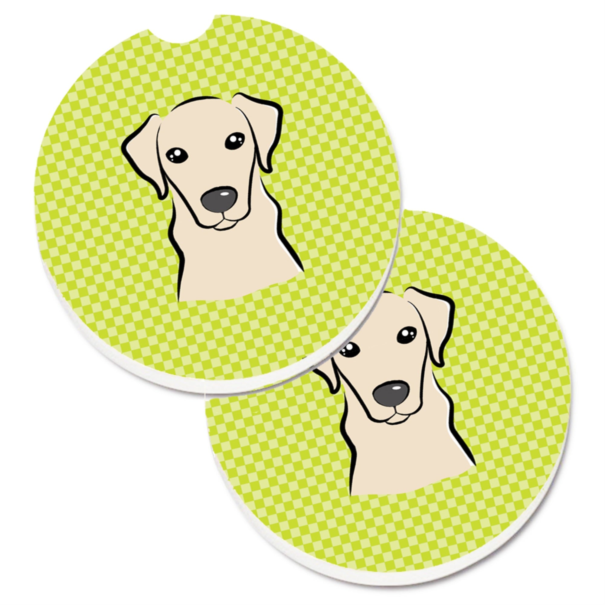 Caroline'S Treasures Checkerboard Lime Green Yellow Labrador Set Of 2 Cup Holder Car Coasters Bb1284Carc, 2.56, Multicolor