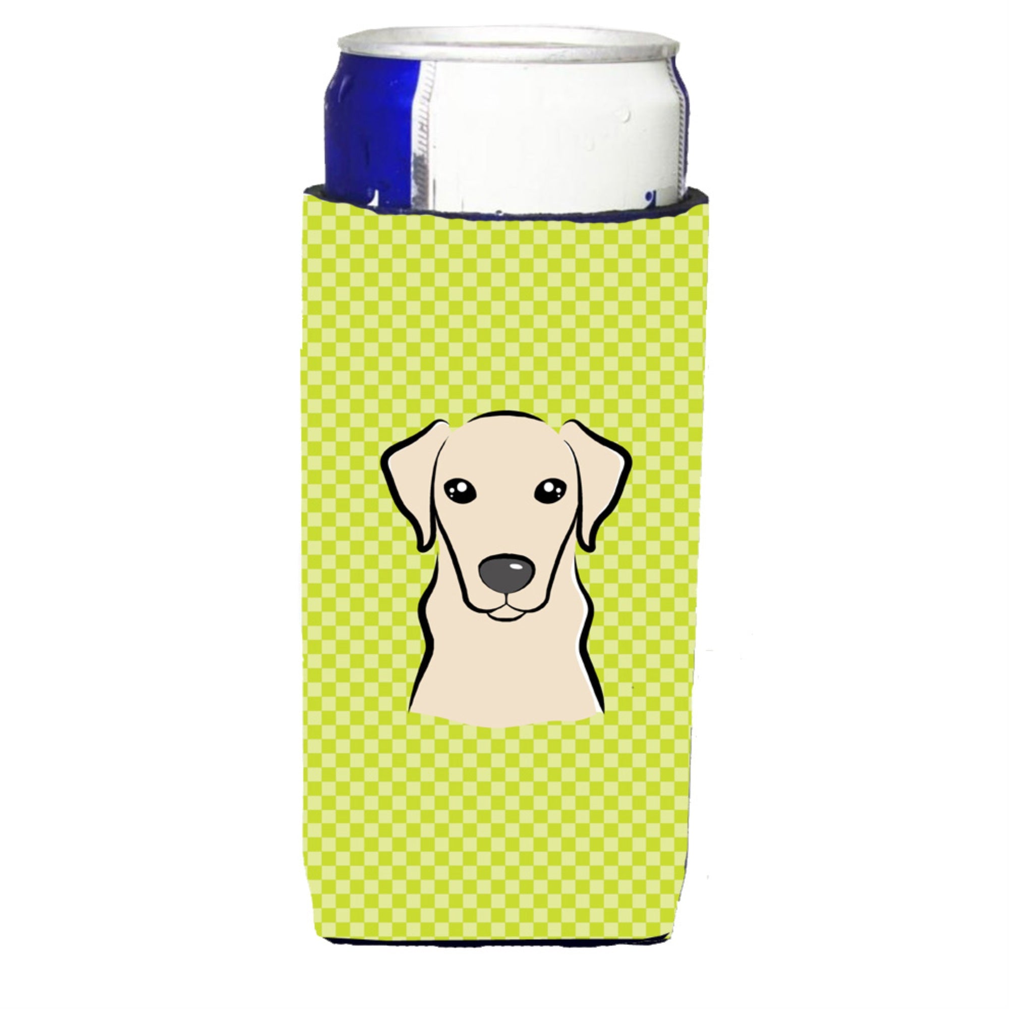 Checkerboard Lime Green Yellow Labrador Ultra Beverage Insulators For Slim Cans