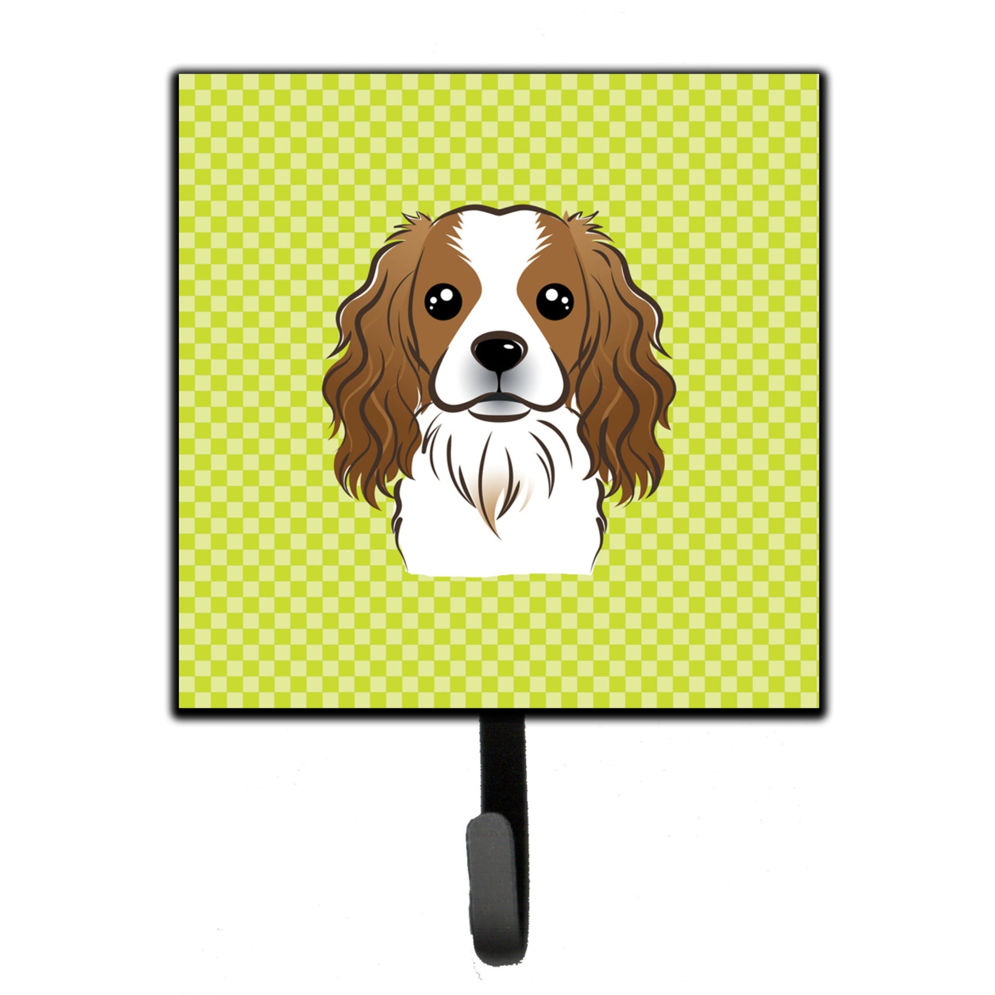 Caroline'S Treasures Bb1286Sh4 Checkerboard Lime Green Cavalier Spaniel Leash Or Key Holder, Small, Multicolor