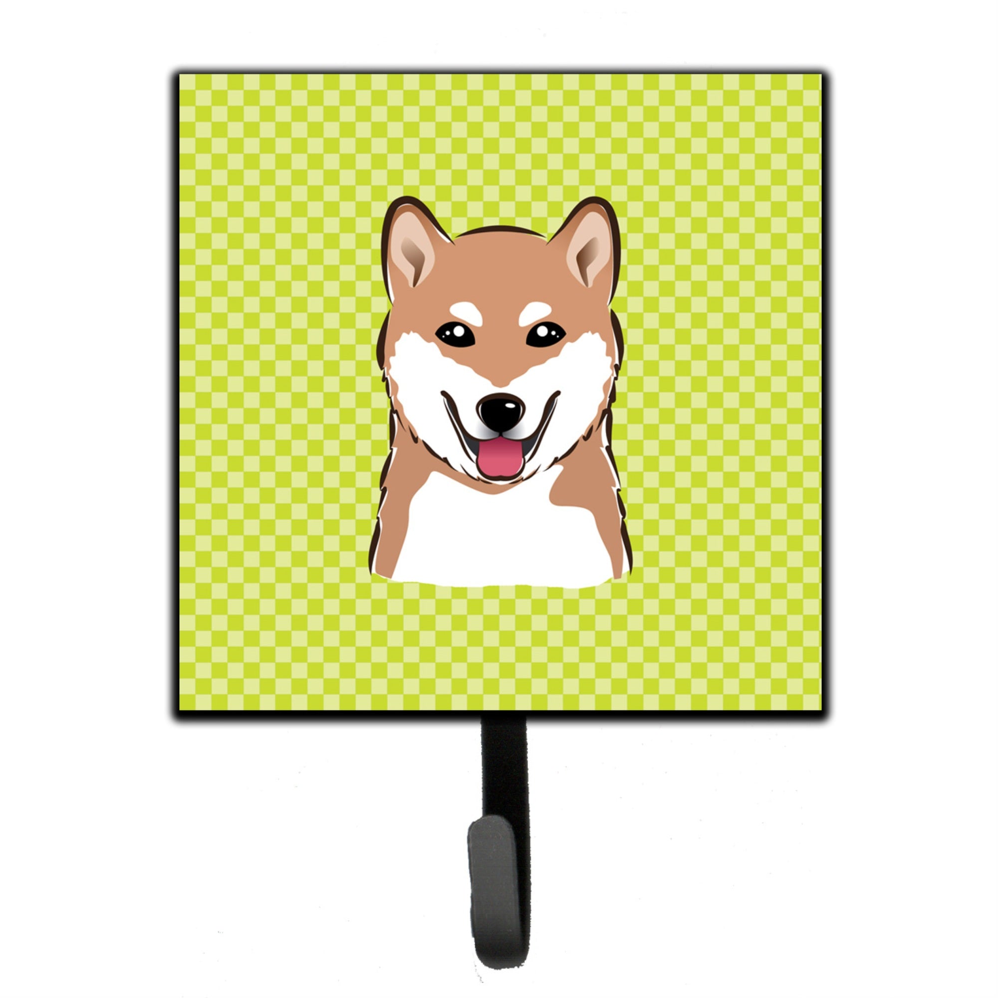 Caroline'S Treasures Bb1287Sh4 Checkerboard Lime Green Shiba Inu Leash Or Key Holder, Small, Multicolor