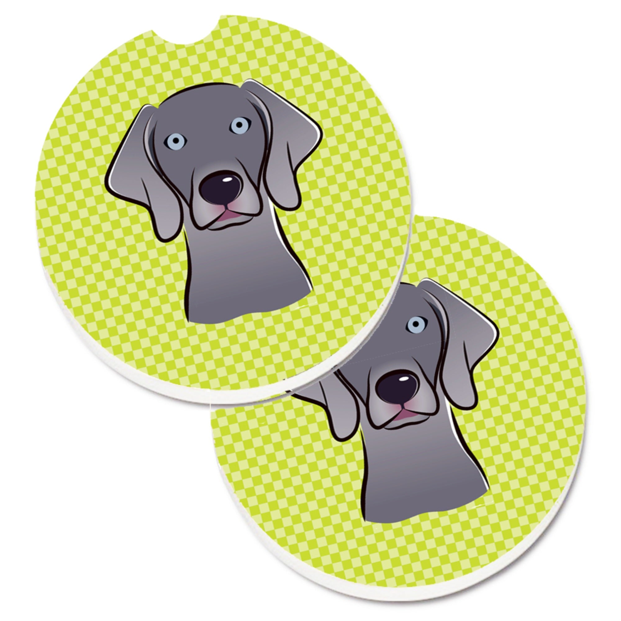 Caroline'S Treasures Checkerboard Lime Green Weimaraner Set Of 2 Cup Holder Car Coasters Bb1293Carc, 2.56, Multicolor