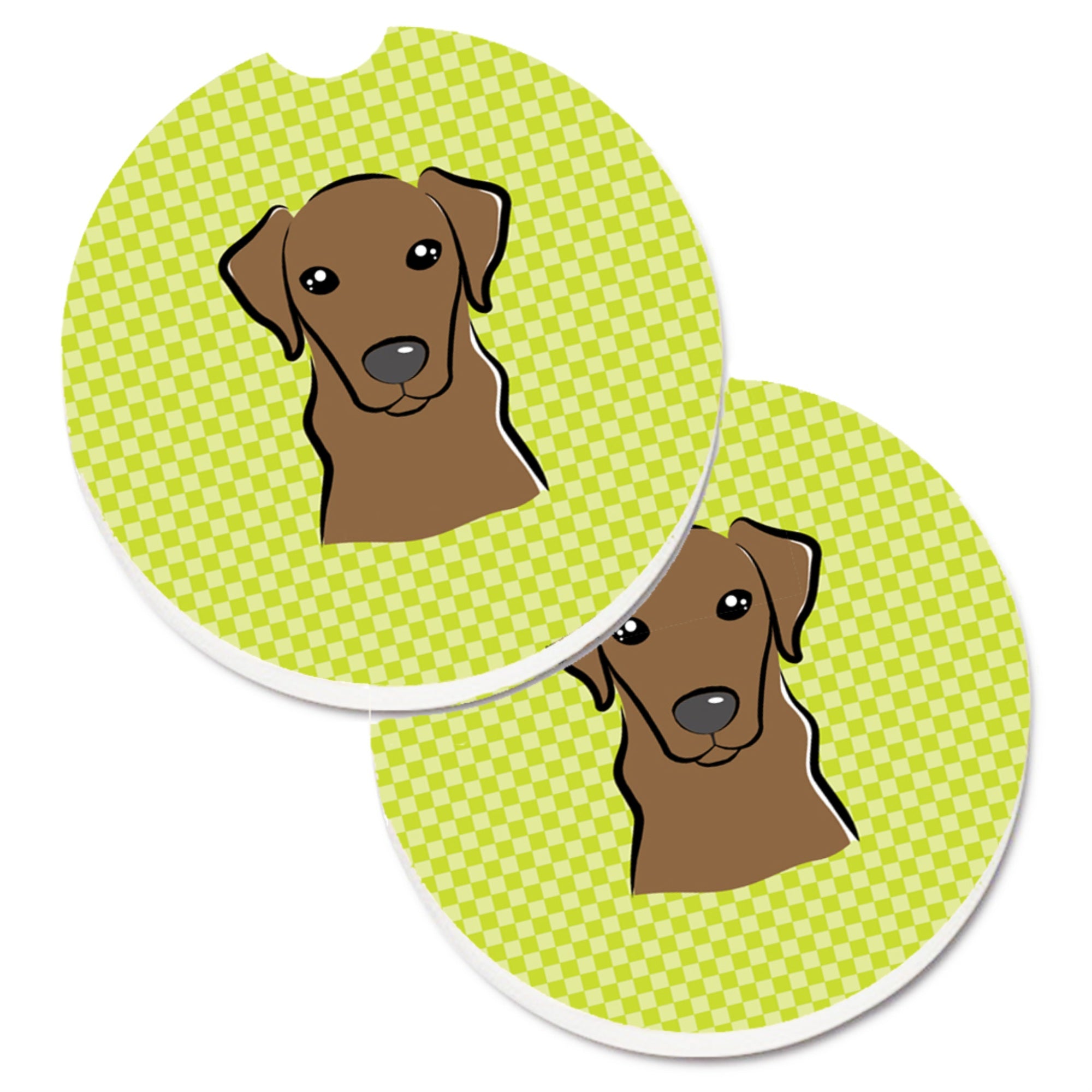 Caroline'S Treasures Checkerboard Lime Green Chocolate Labrador Set Of 2 Cup Holder Car Coasters Bb1296Carc, 2.56, Multicolor,