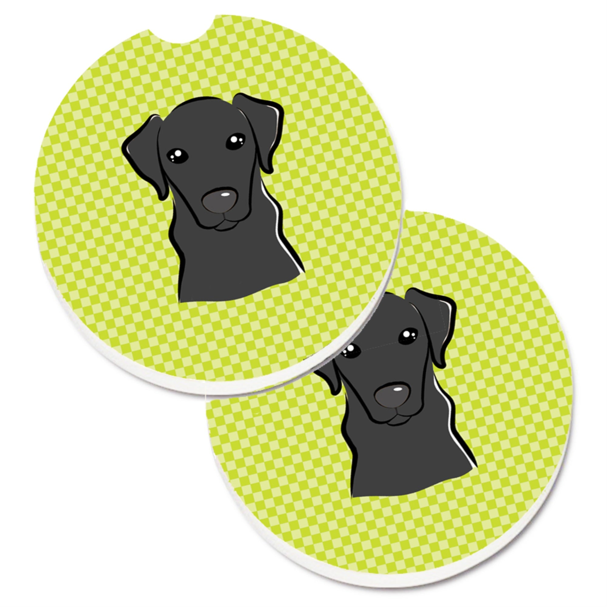 Caroline'S Treasures Checkerboard Lime Green Black Labrador Set Of 2 Cup Holder Car Coasters Bb1297Carc, 2.56, Multicolor