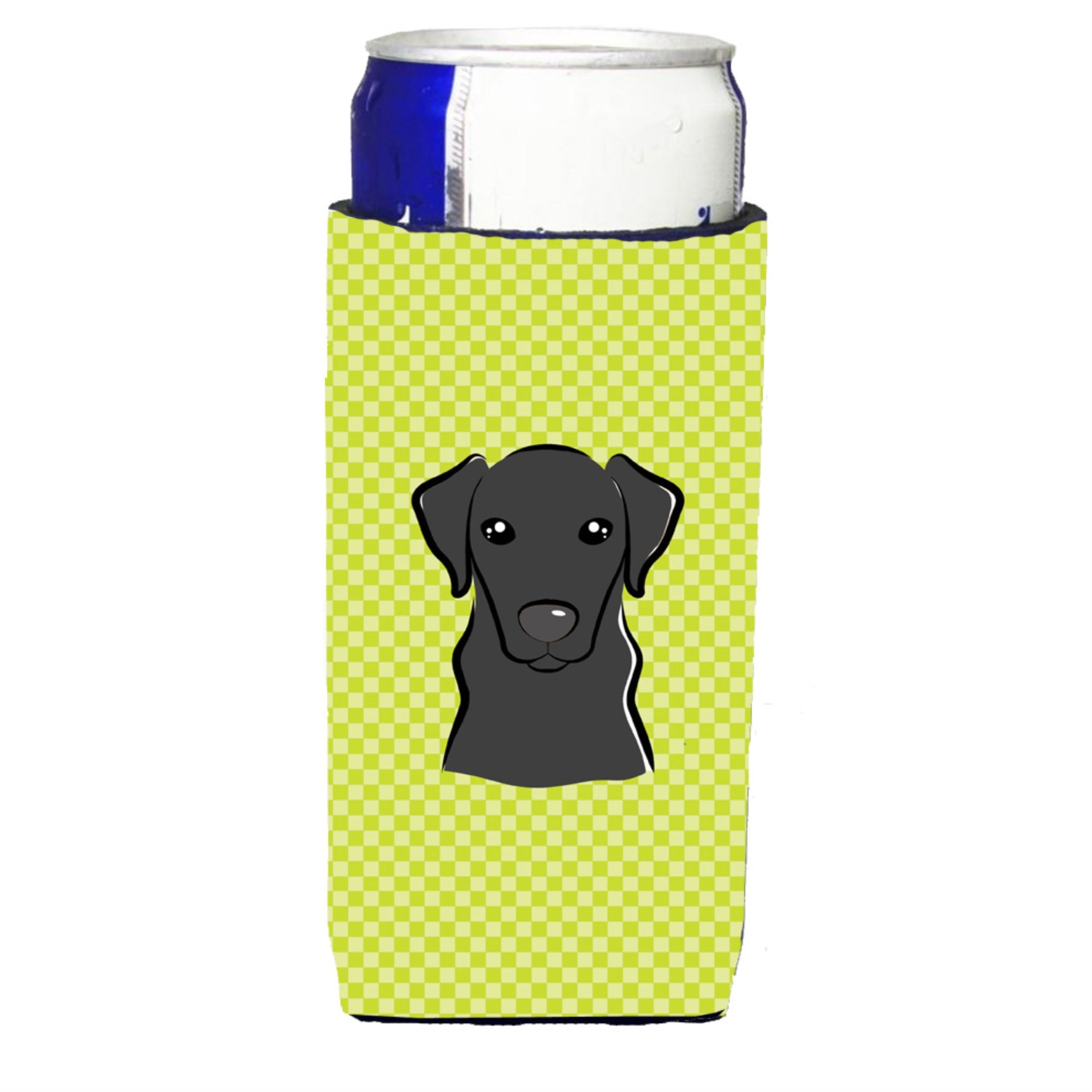 Checkerboard Lime Green Black Labrador Ultra Beverage Insulators For Slim Cans