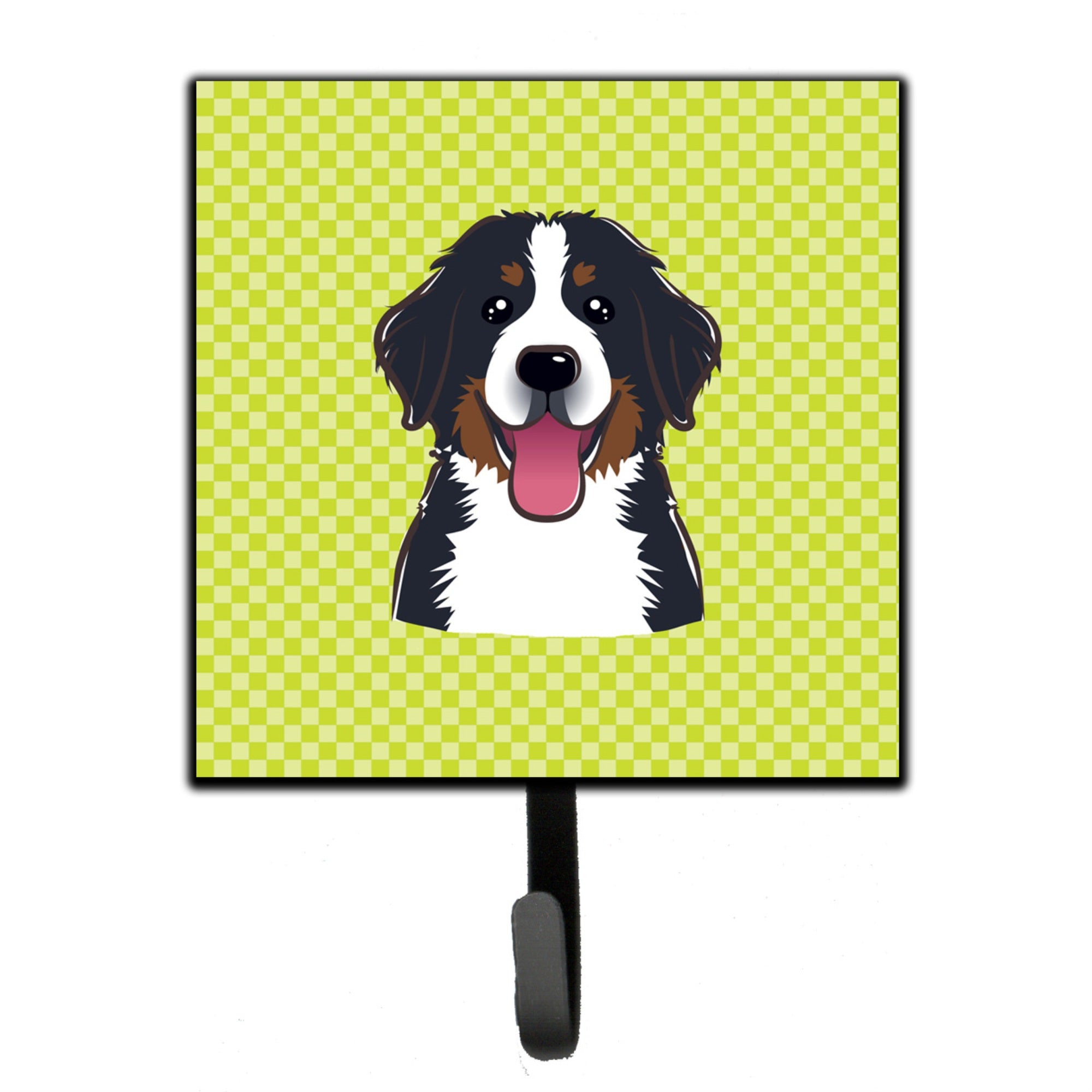 Caroline'S Treasures Bb1299Sh4 Checkerboard Lime Green Bernese Mountain Dog Leash Or Key Holder, Small, Multicolor