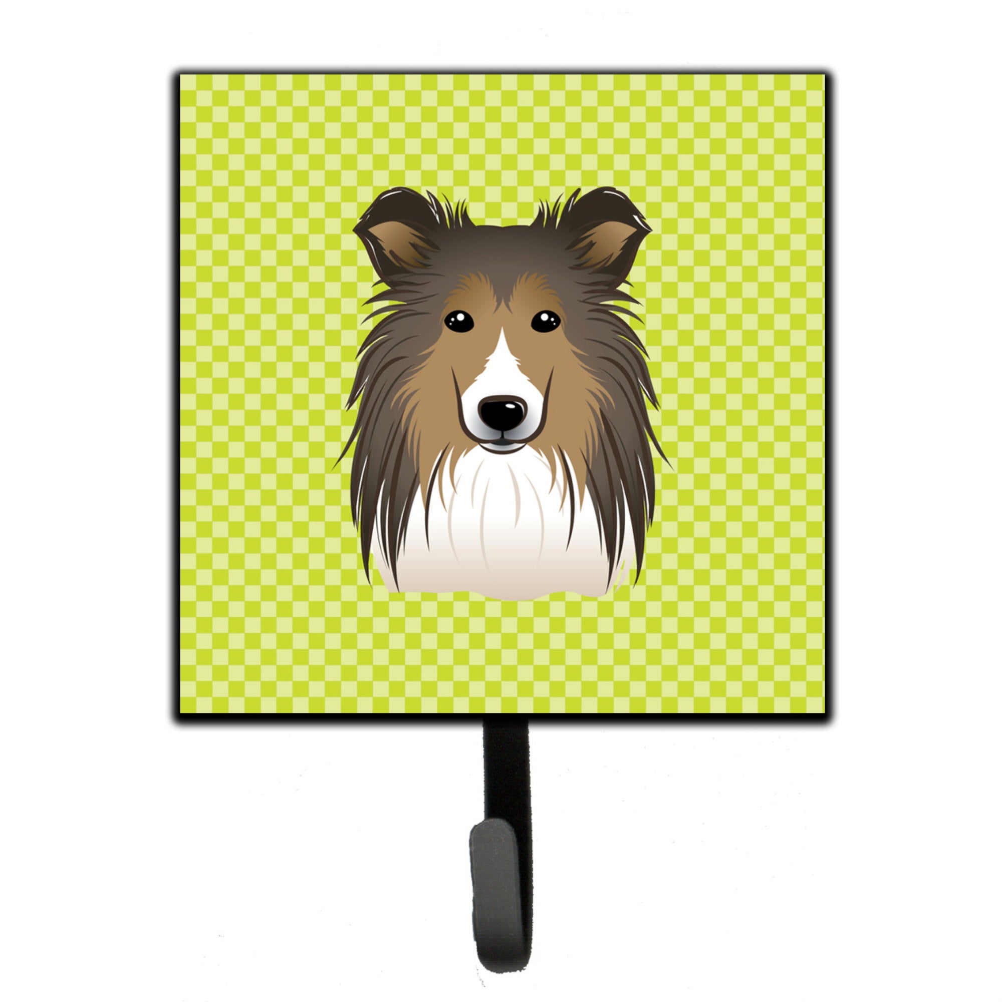 Caroline'S Treasures Bb1304Sh4 Checkerboard Lime Green Sheltie Leash Or Key Holder, Small, Multicolor
