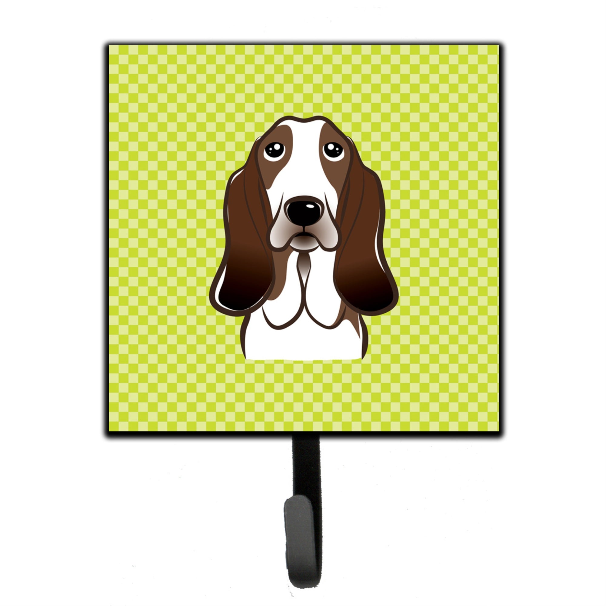 Caroline'S Treasures Bb1305Sh4 Checkerboard Lime Green Basset Hound Leash Or Key Holder, Small, Multicolor