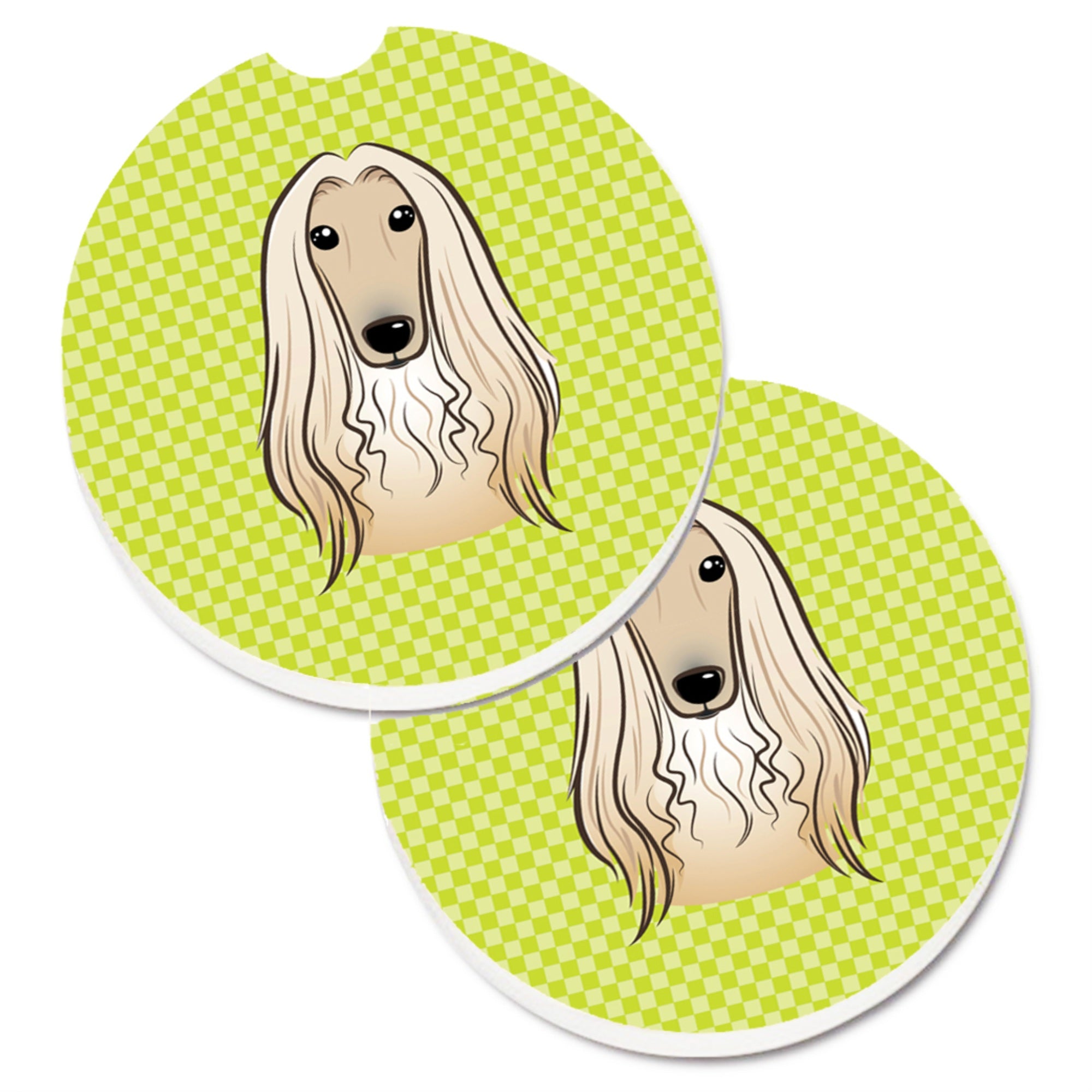 Caroline'S Treasures Checkerboard Lime Green Afghan Hound Set Of 2 Cup Holder Car Coasters Bb1306Carc, 2.56, Multicolor