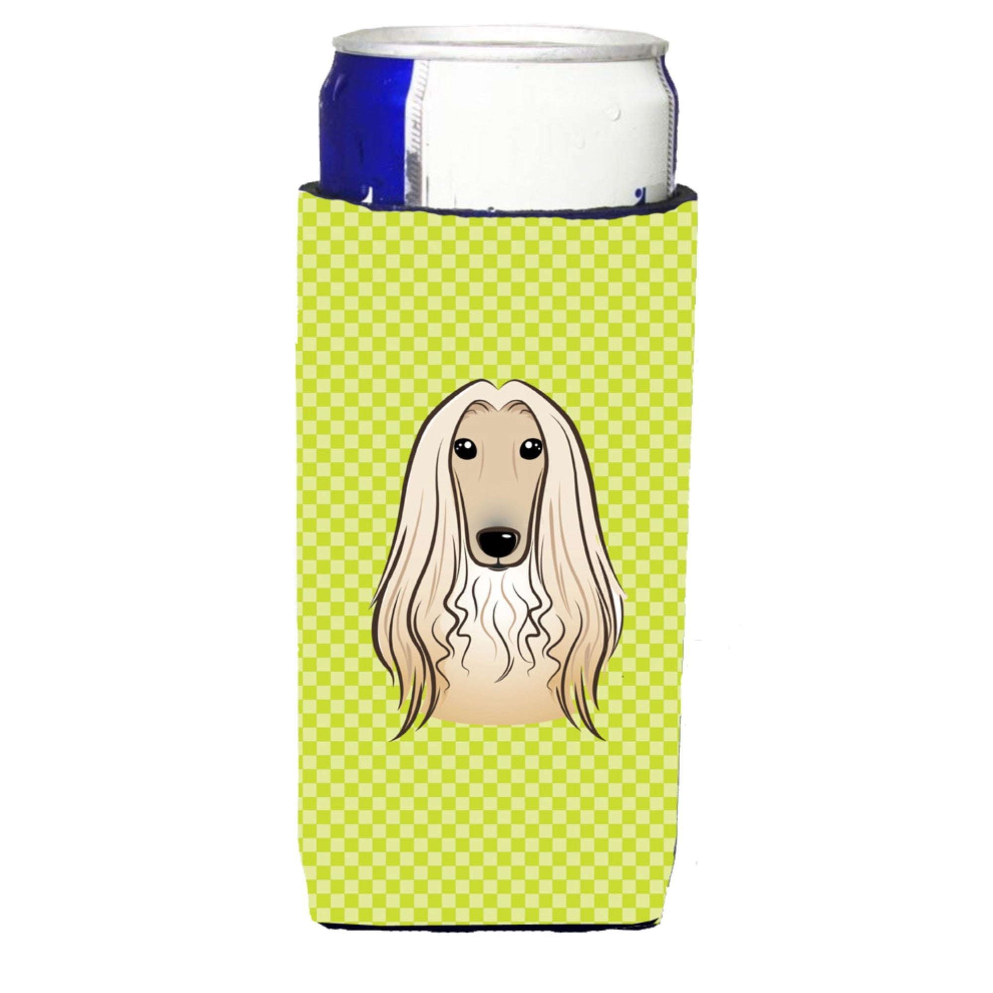 Checkerboard Lime Green Afghan Hound Ultra Beverage Insulators For Slim Cans