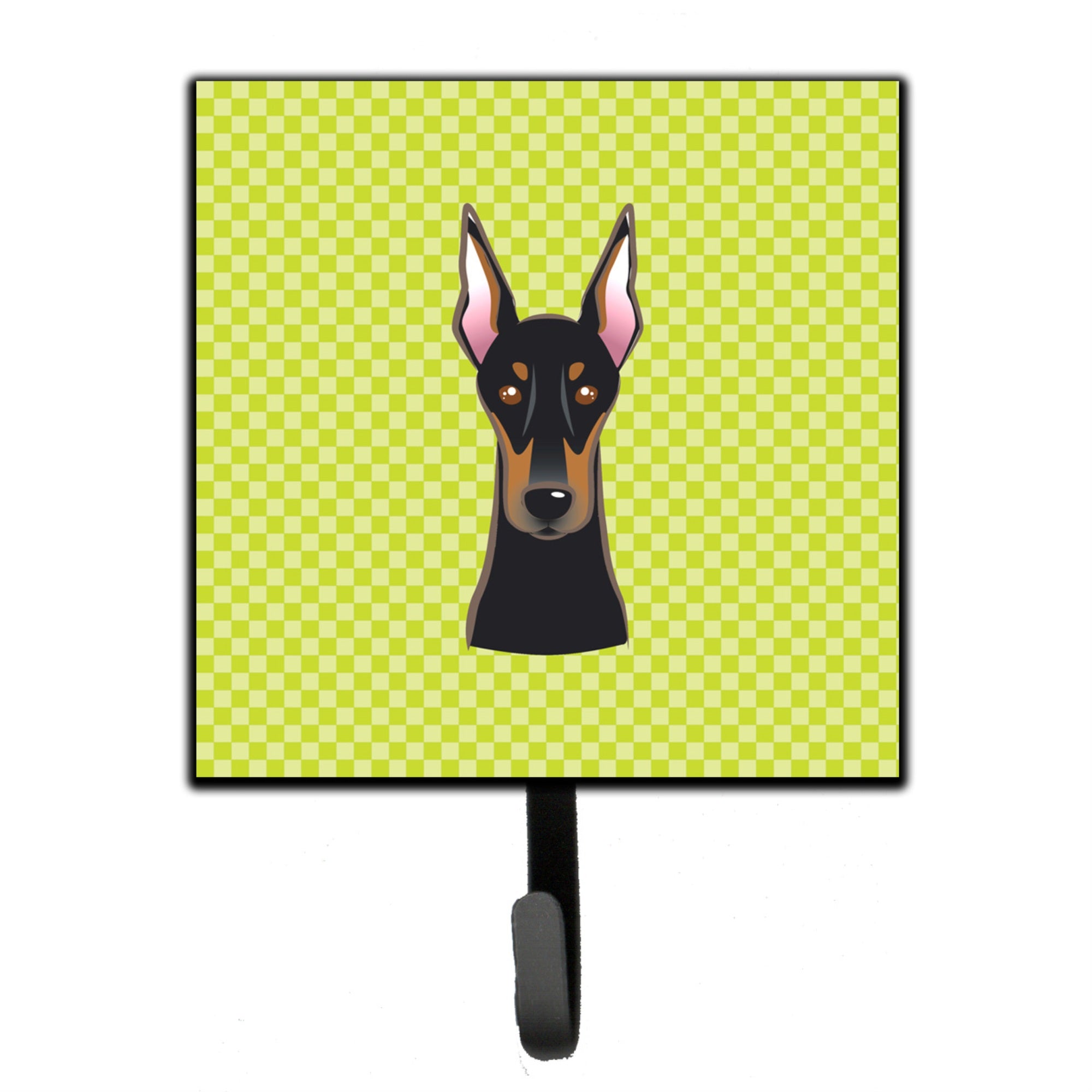 Caroline'S Treasures Bb1307Sh4 Checkerboard Lime Green Doberman Leash Or Key Holder, Small, Multicolor