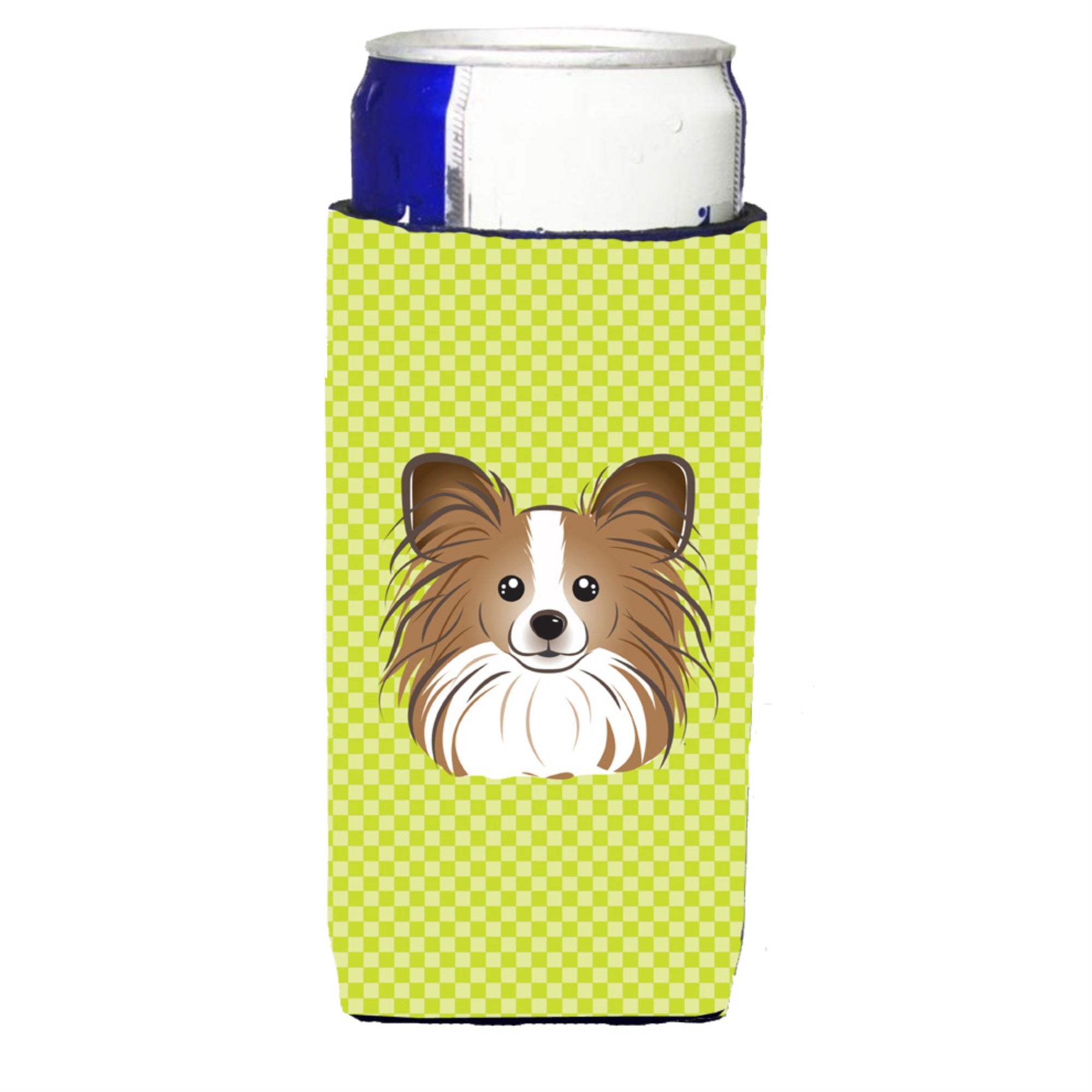 Checkerboard Lime Green Papillon Ultra Beverage Insulators For Slim Cans Bb1310Muk