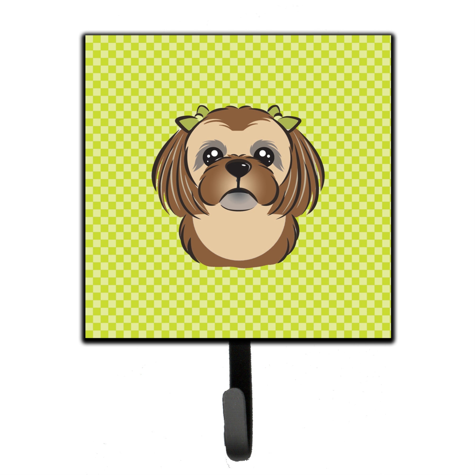 Caroline'S Treasures Bb1311Sh4 Checkerboard Lime Green Chocolate Brown Shih Tzu Leash Or Key Holder, Small, Multicolor