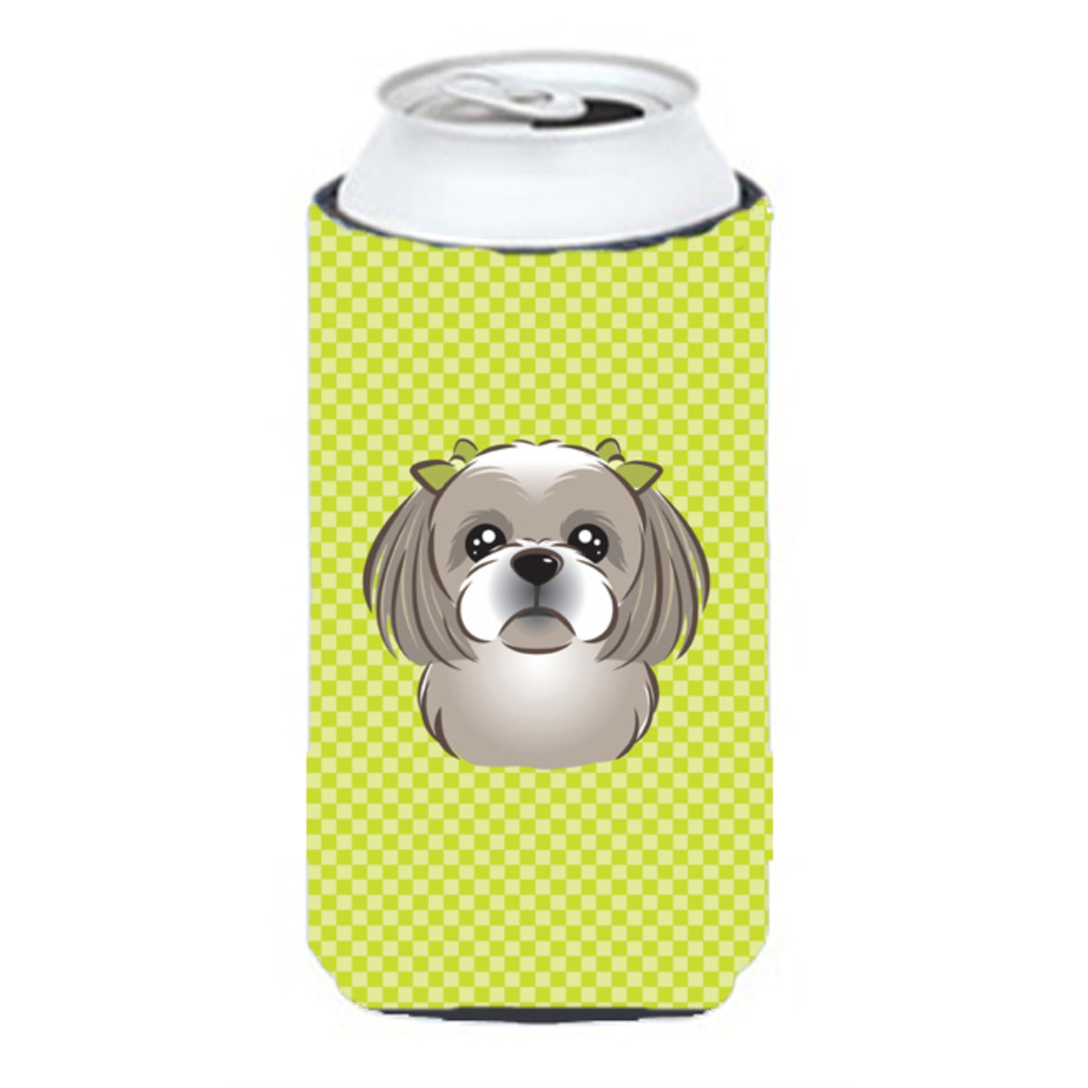 Checkerboard Lime Green Gray Silver Shih Tzu Tall Boy Beverage Insulator Hugger Bb1312Tbc