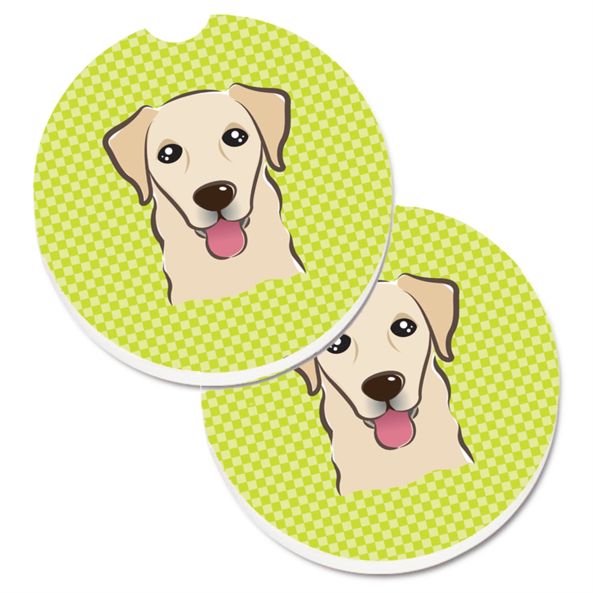 Caroline'S Treasures Checkerboard Lime Green Golden Retriever Set Of 2 Cup Holder Car Coasters Bb1314Carc, 2.56, Multicolor