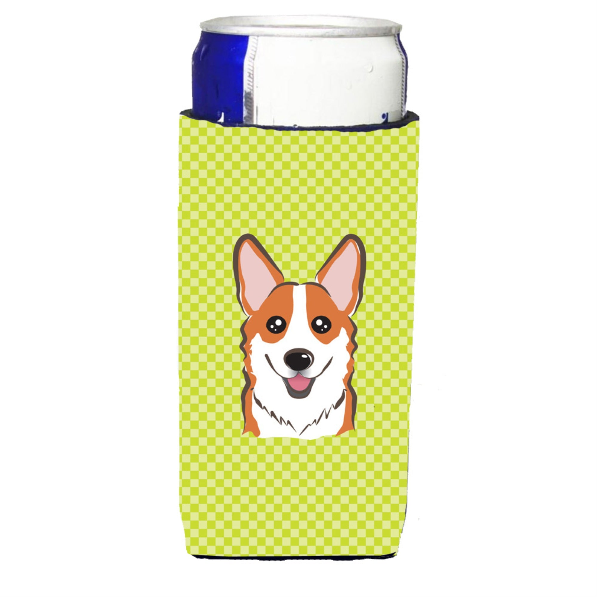 Checkerboard Lime Green Corgi Ultra Beverage Insulators For Slim Cans Bb1316Muk