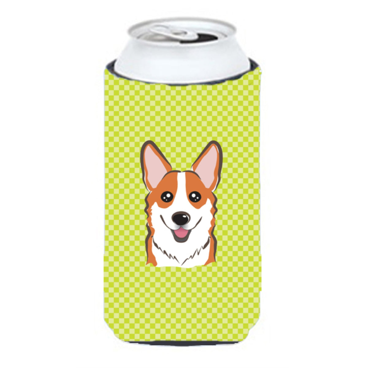 Checkerboard Lime Green Corgi Tall Boy Beverage Insulator Hugger Bb1316Tbc