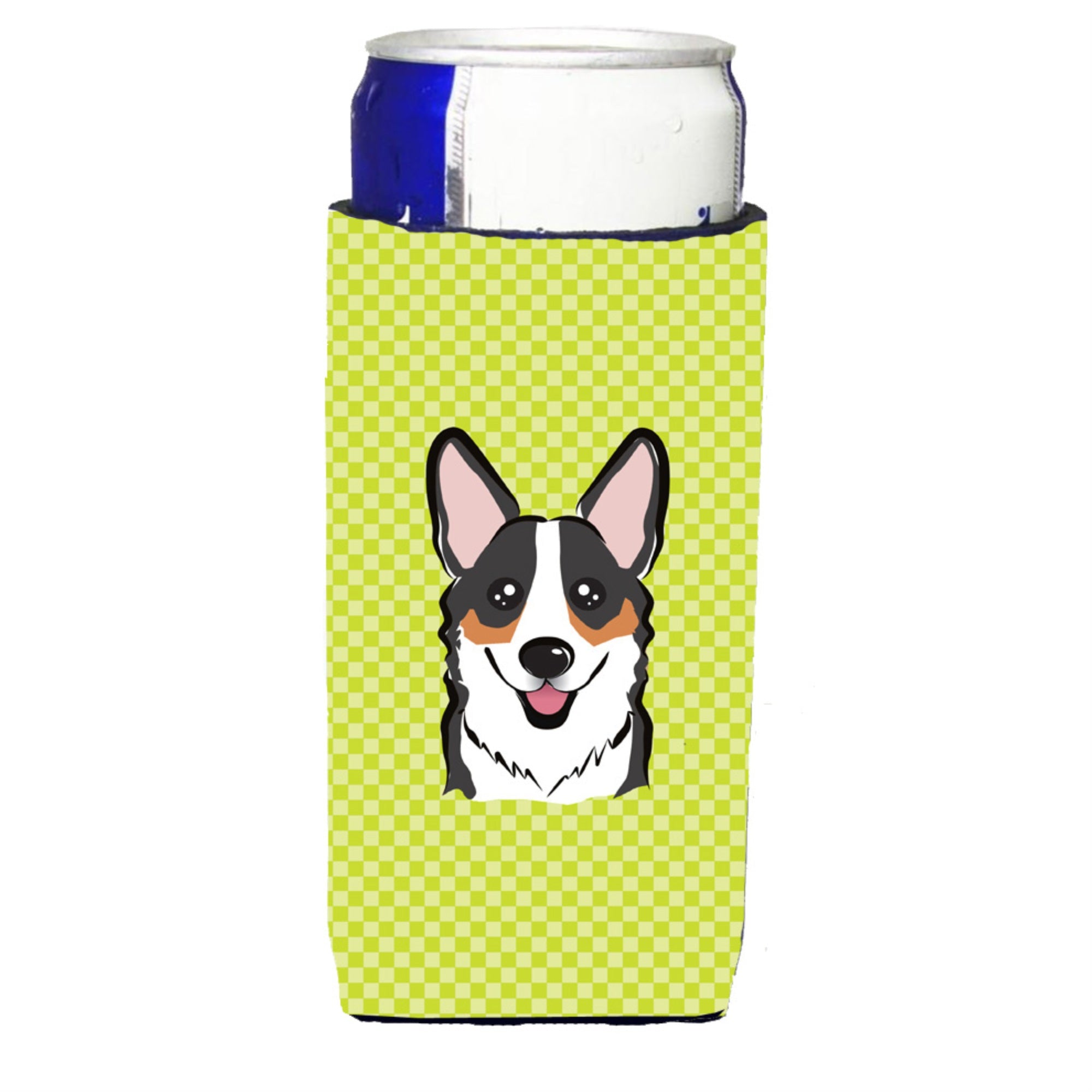 Checkerboard Lime Green Corgi Ultra Beverage Insulators For Slim Cans Bb1317Muk