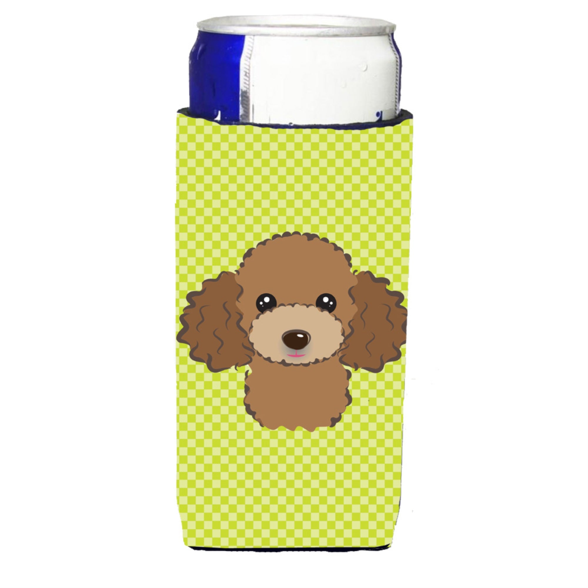 Checkerboard Lime Green Chocolate Poodle Ultra Beverage Insulators For Slim Cans