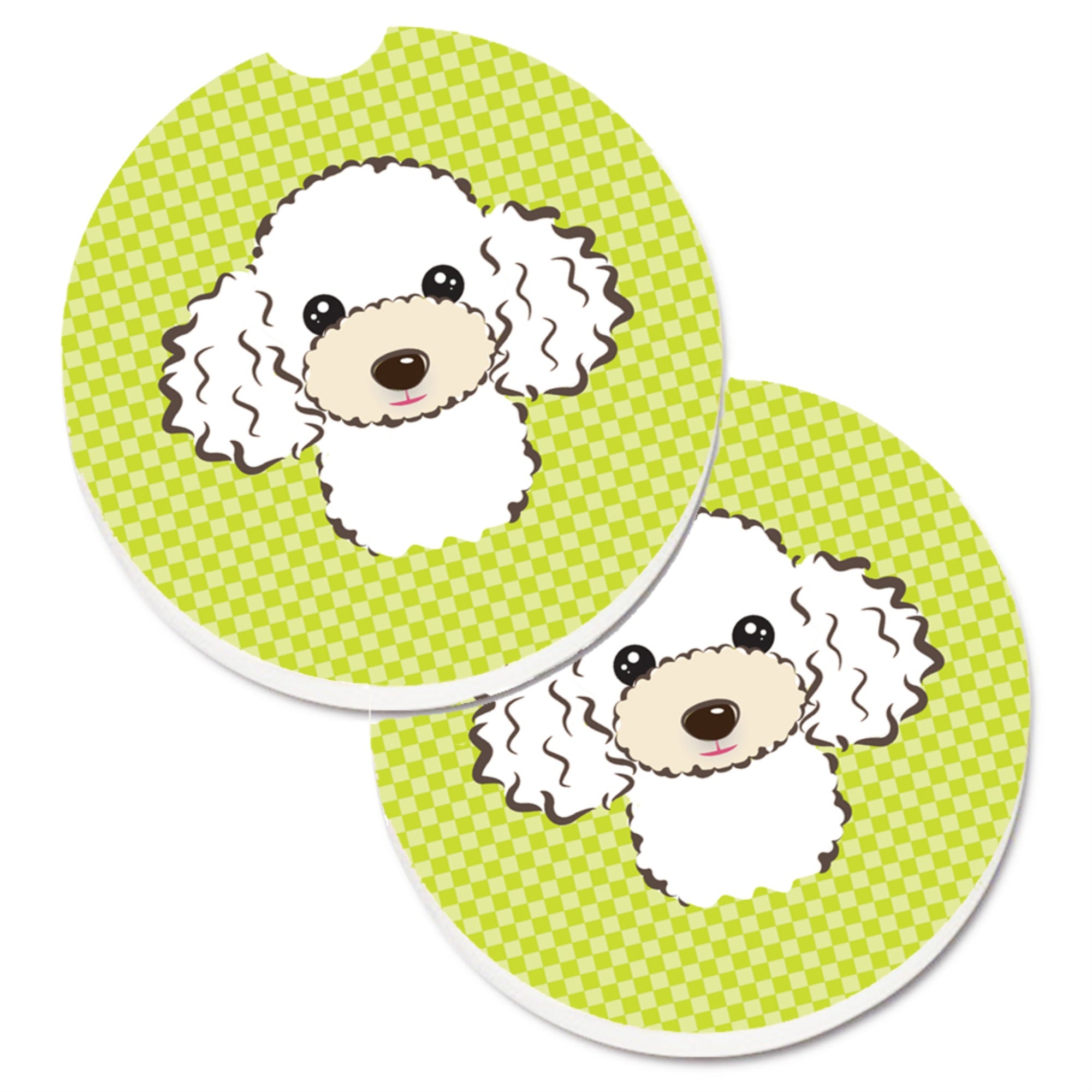Caroline'S Treasures Checkerboard Lime Green White Poodle Set Of 2 Cup Holder Car Coasters Bb1319Carc, 2.56, Multicolor