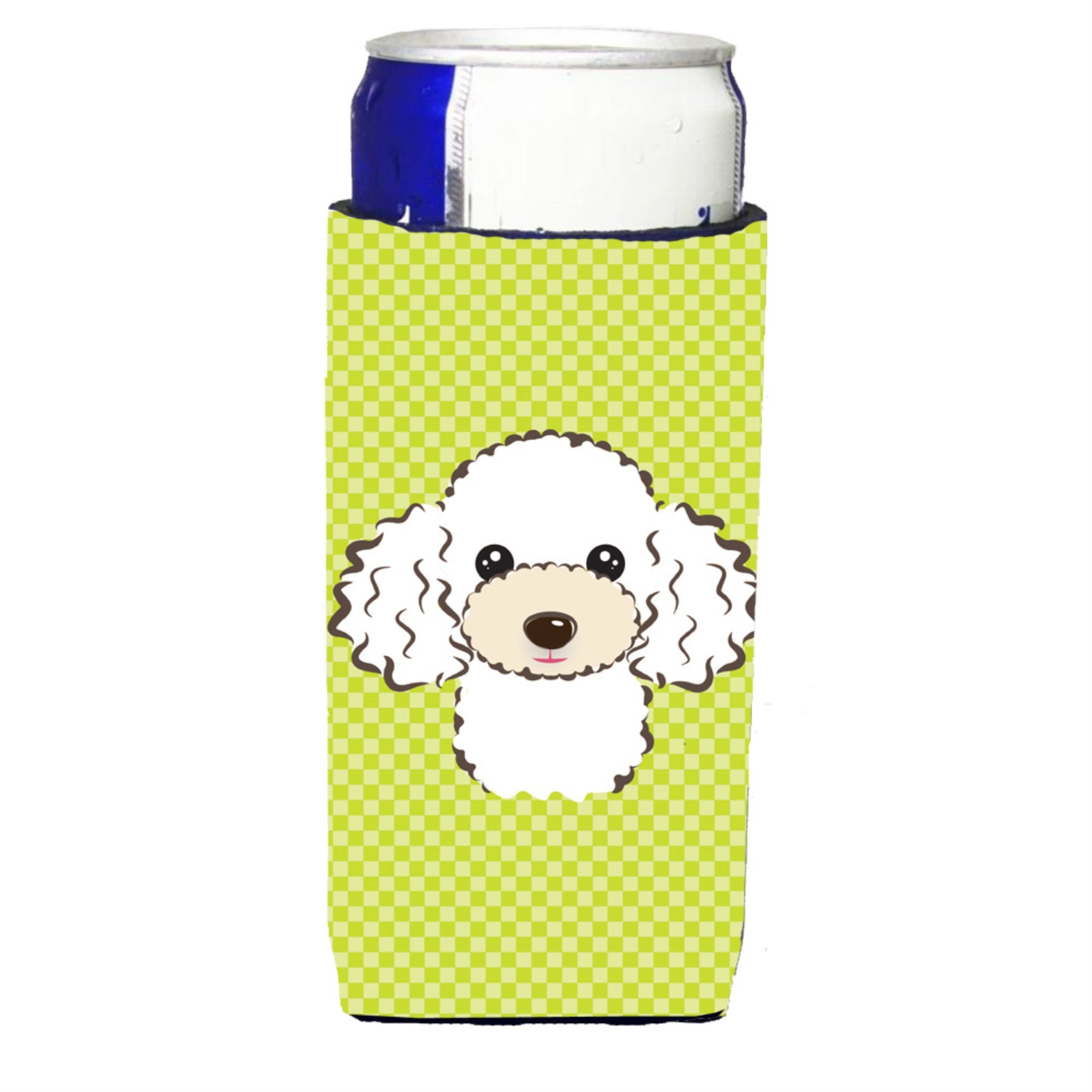 Checkerboard Lime Green White Poodle Ultra Beverage Insulators For Slim Cans