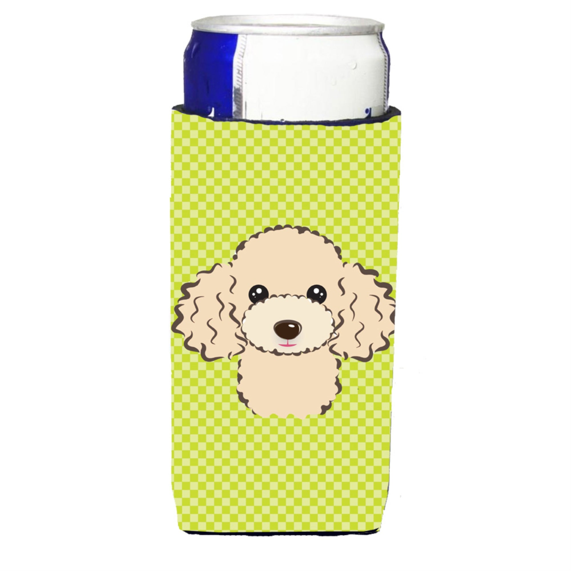 Checkerboard Lime Green Buff Poodle Ultra Beverage Insulators For Slim Cans
