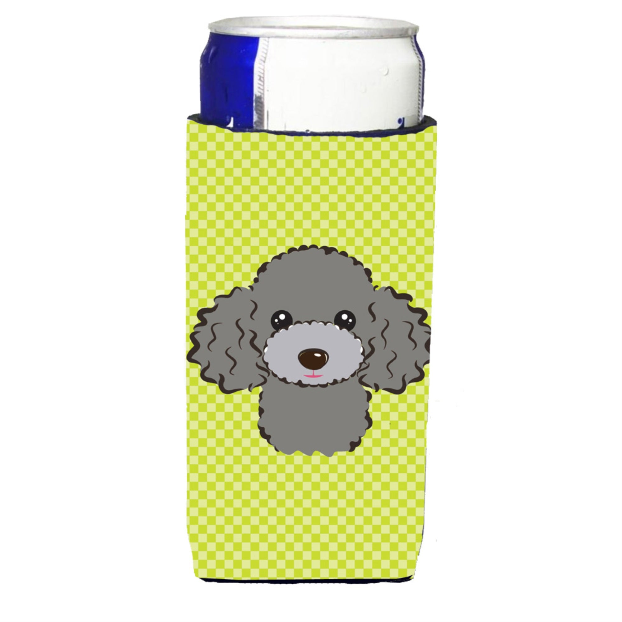Checkerboard Lime Green Silver Gray Poodle Ultra Beverage Insulators For Slim Cans