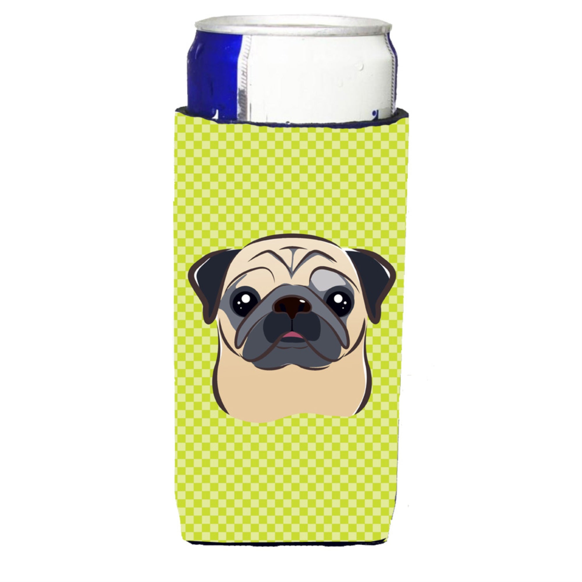 Checkerboard Lime Green Fawn Pug Ultra Beverage Insulators For Slim Cans Bb1324Muk