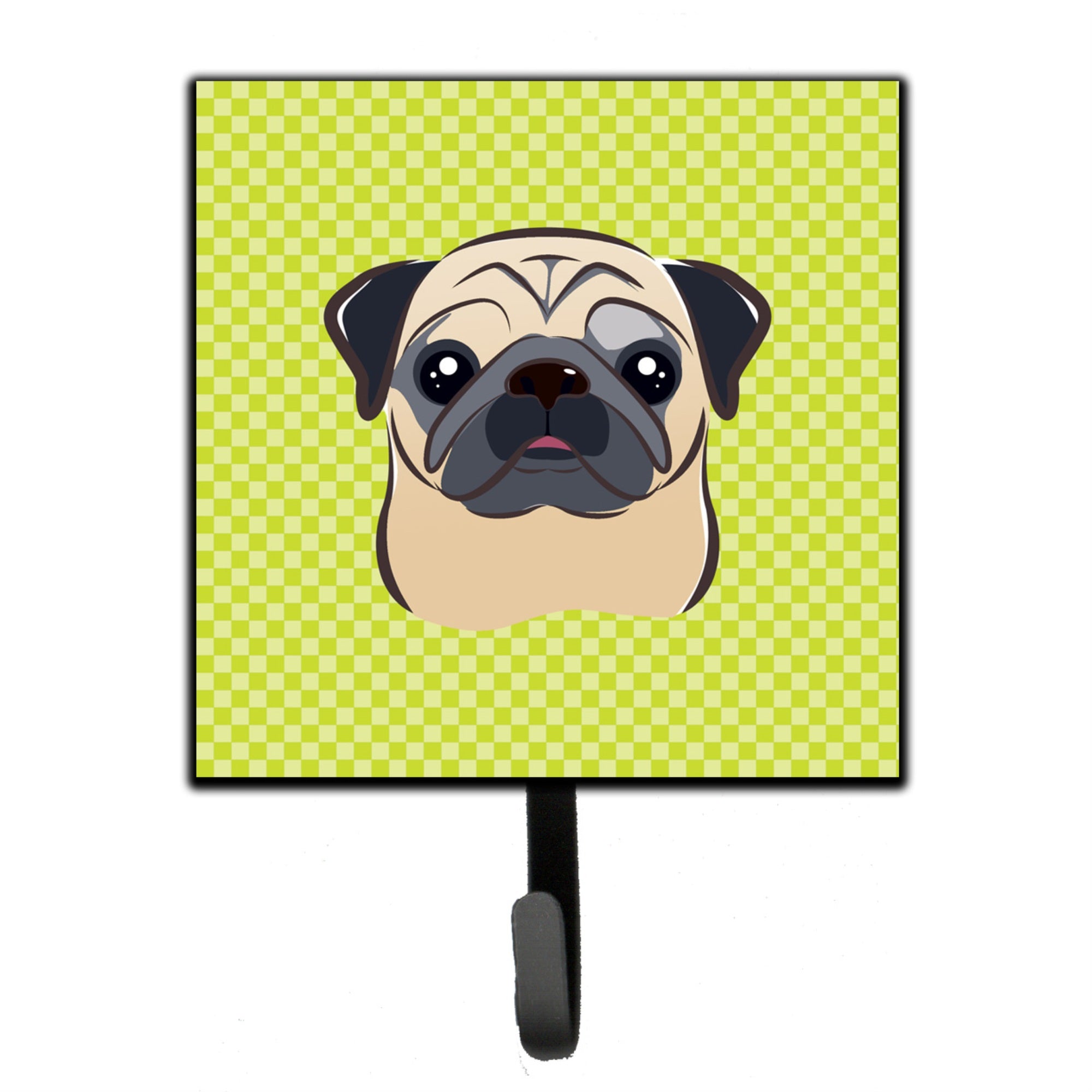 Caroline'S Treasures Bb1324Sh4 Checkerboard Lime Green Fawn Pug Leash Or Key Holder, Small, Multicolor