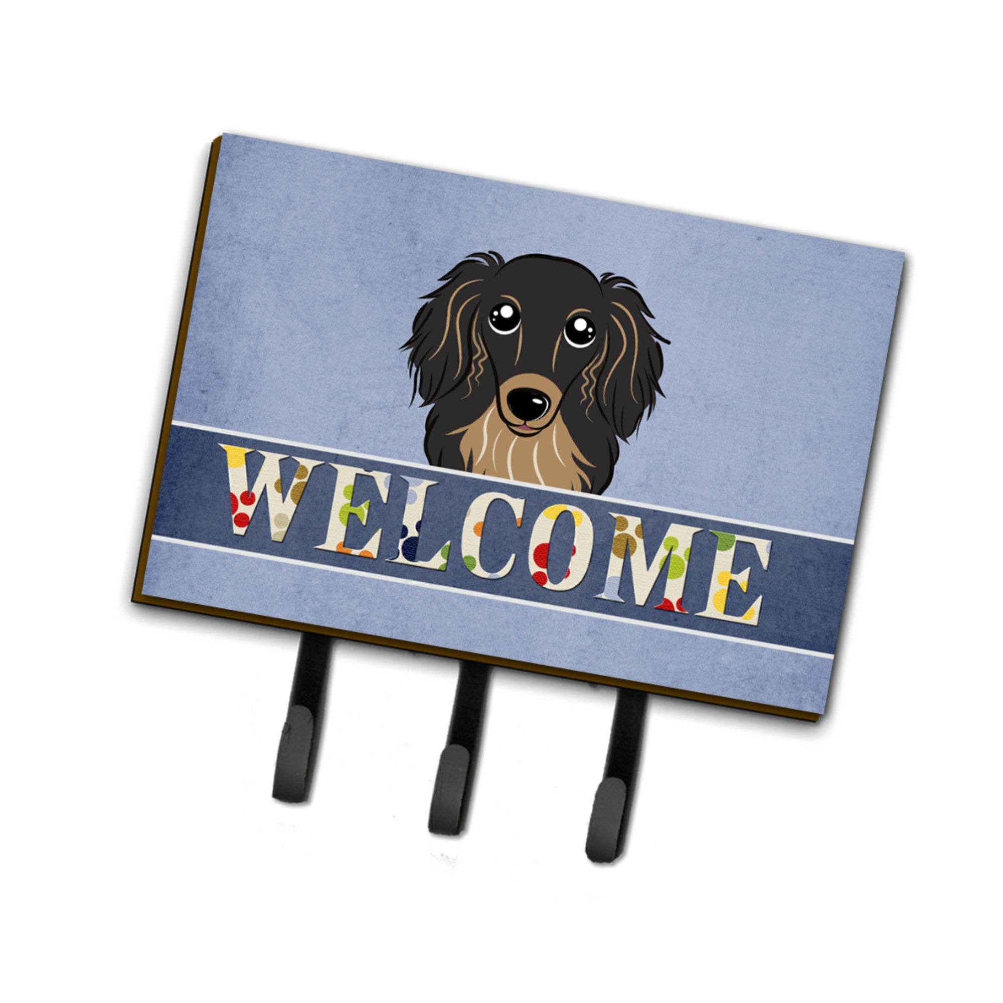 Caroline'S Treasures Bb1399Th68 Longhair Black And Tan Dachshund Welcome Leash Or Key Holder, Large, Multicolor