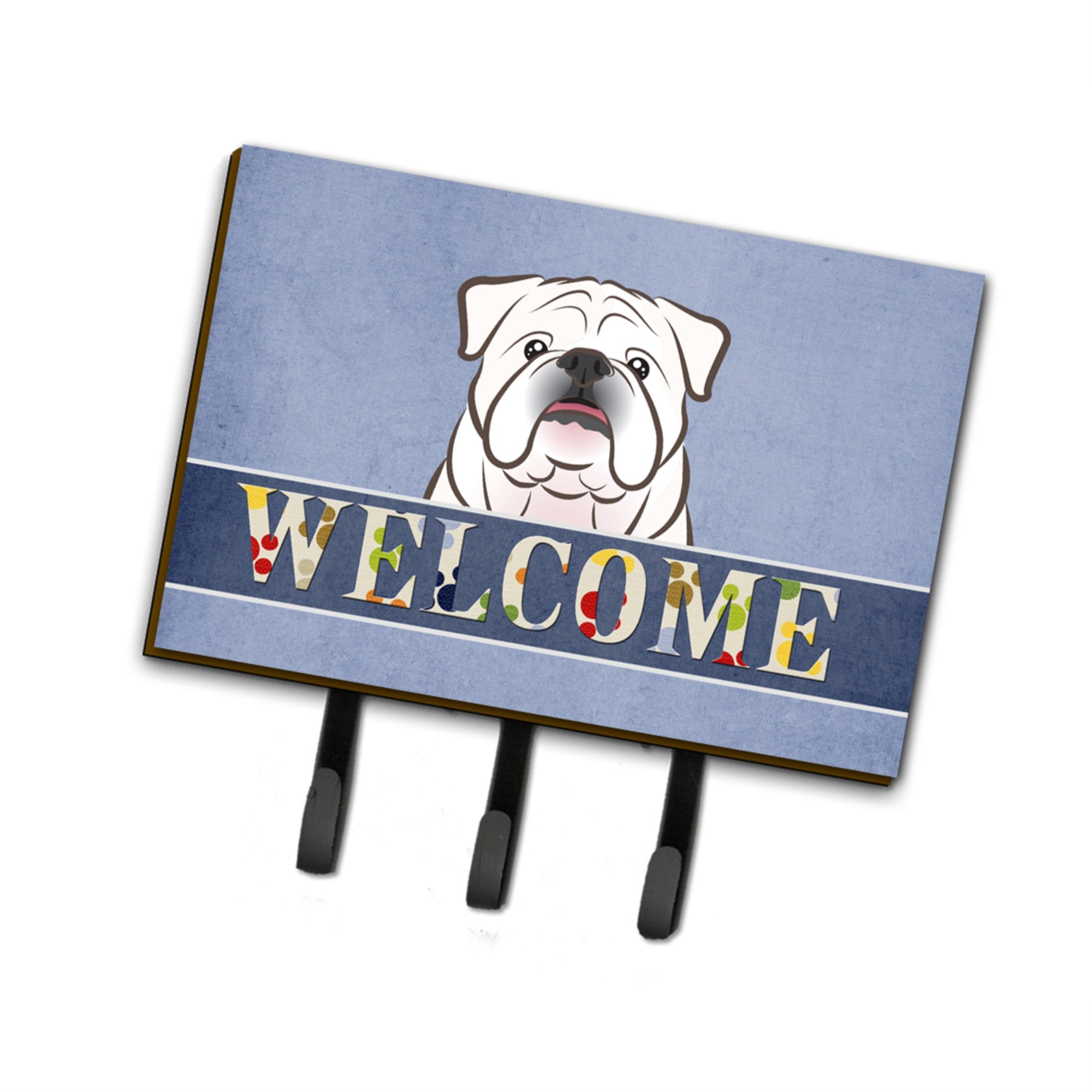 Caroline'S Treasures Bb1406Th68 White English Bulldog Welcome Leash Or Key Holder, Large, Multicolor
