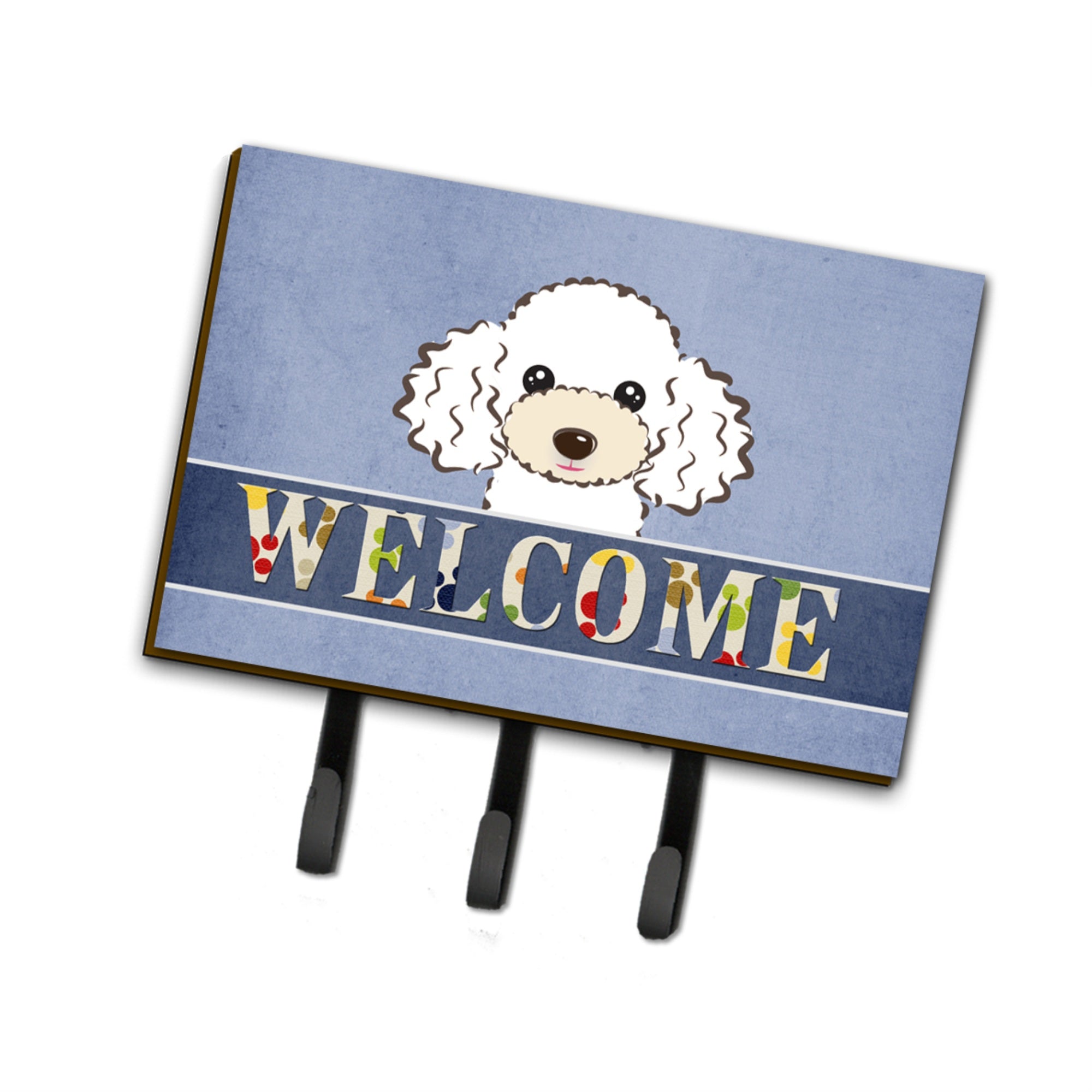 Caroline'S Treasures Bb1443Th68 White Poodle Welcome Leash Or Key Holder, Large, Multicolor