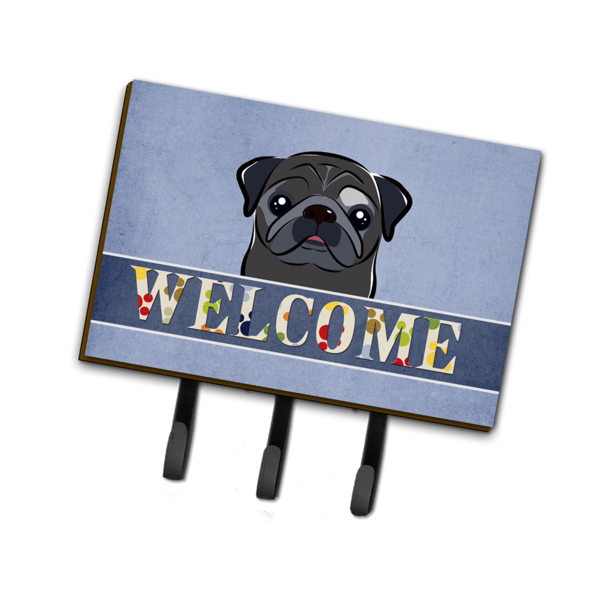 Caroline'S Treasures Bb1449Th68 Black Pug Welcome Leash Or Key Holder, Large, Multicolor