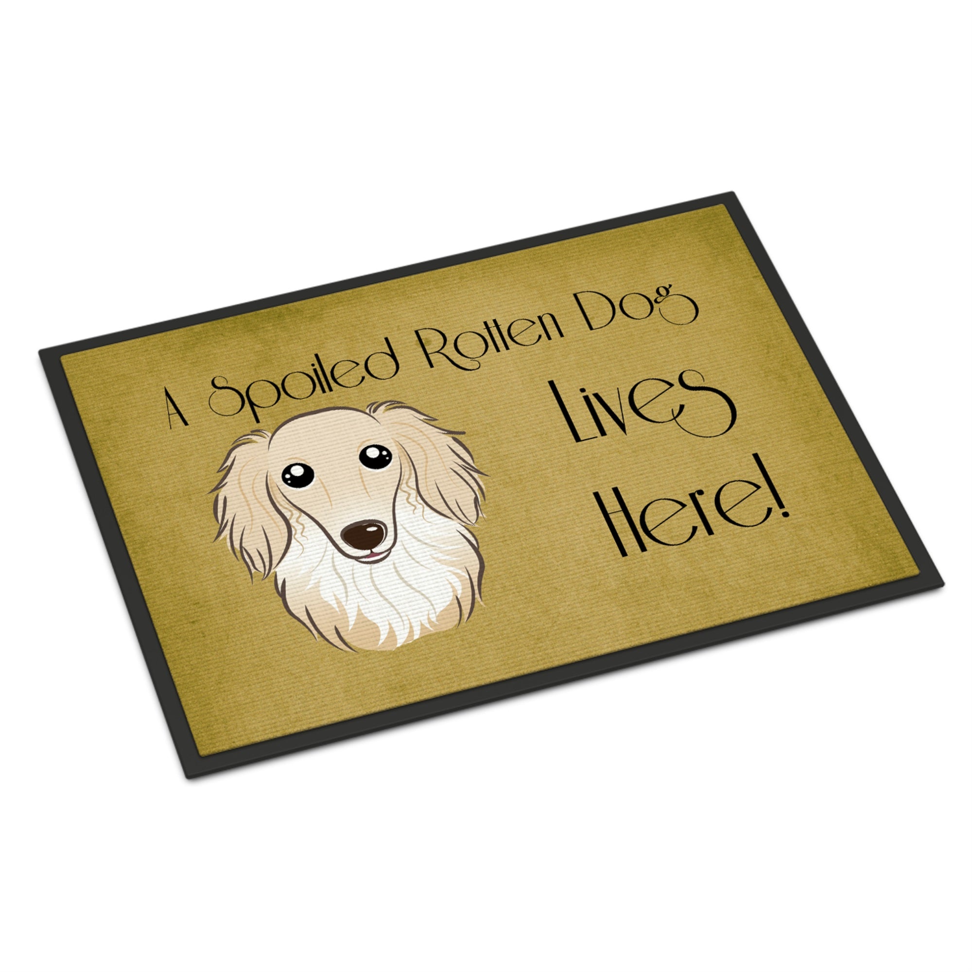 Caroline'S Treasures Bb1460Jmat Longhair Creme Dachshund Spoiled Dog Lives Here Indoor Or Outdoor Mat, 24 X 36, Multicolor