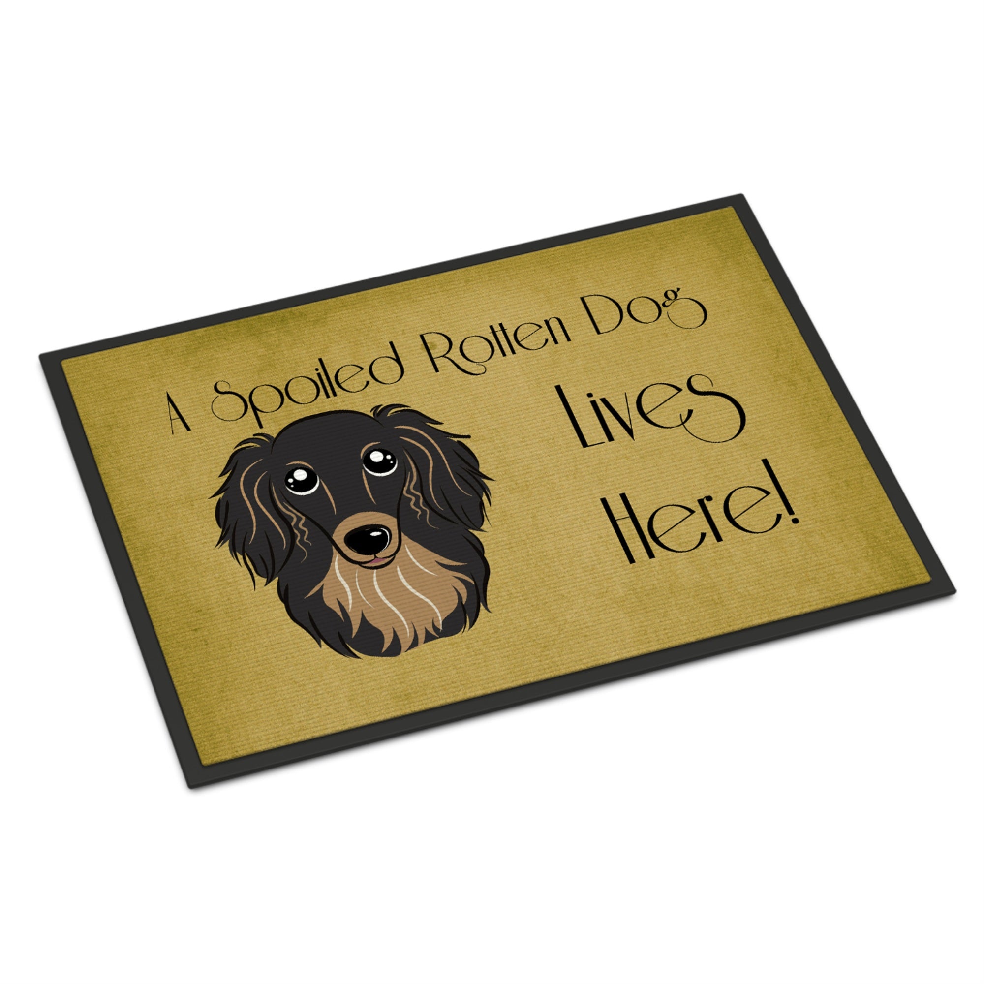 Caroline'S Treasures Bb1461Jmat Longhair Black And Tan Dachshund Spoiled Dog Lives Here Indoor Or Outdoor Mat, 24 X 36, Mu