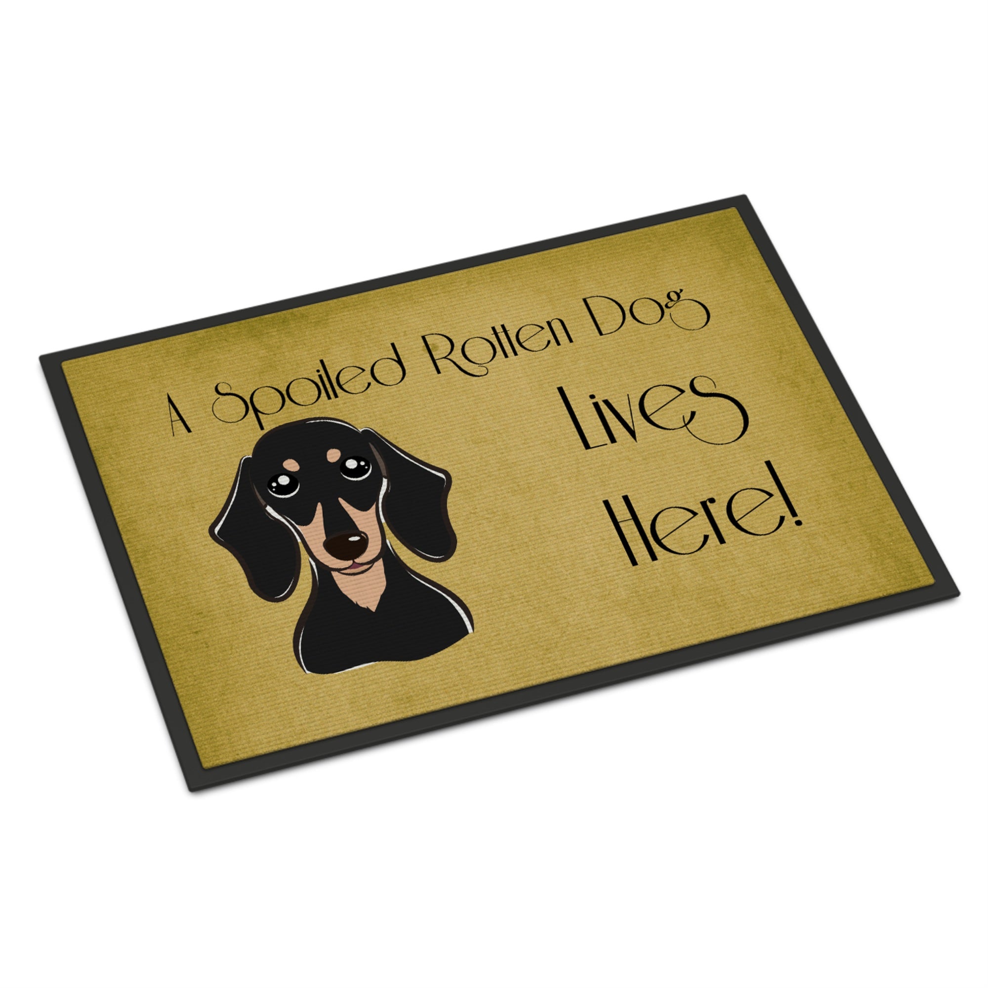 Caroline'S Treasures Bb1463Mat Smooth Black And Tan Dachshund Spoiled Dog Lives Here Indoor Or Outdoor Mat, 18 X 27, Multi