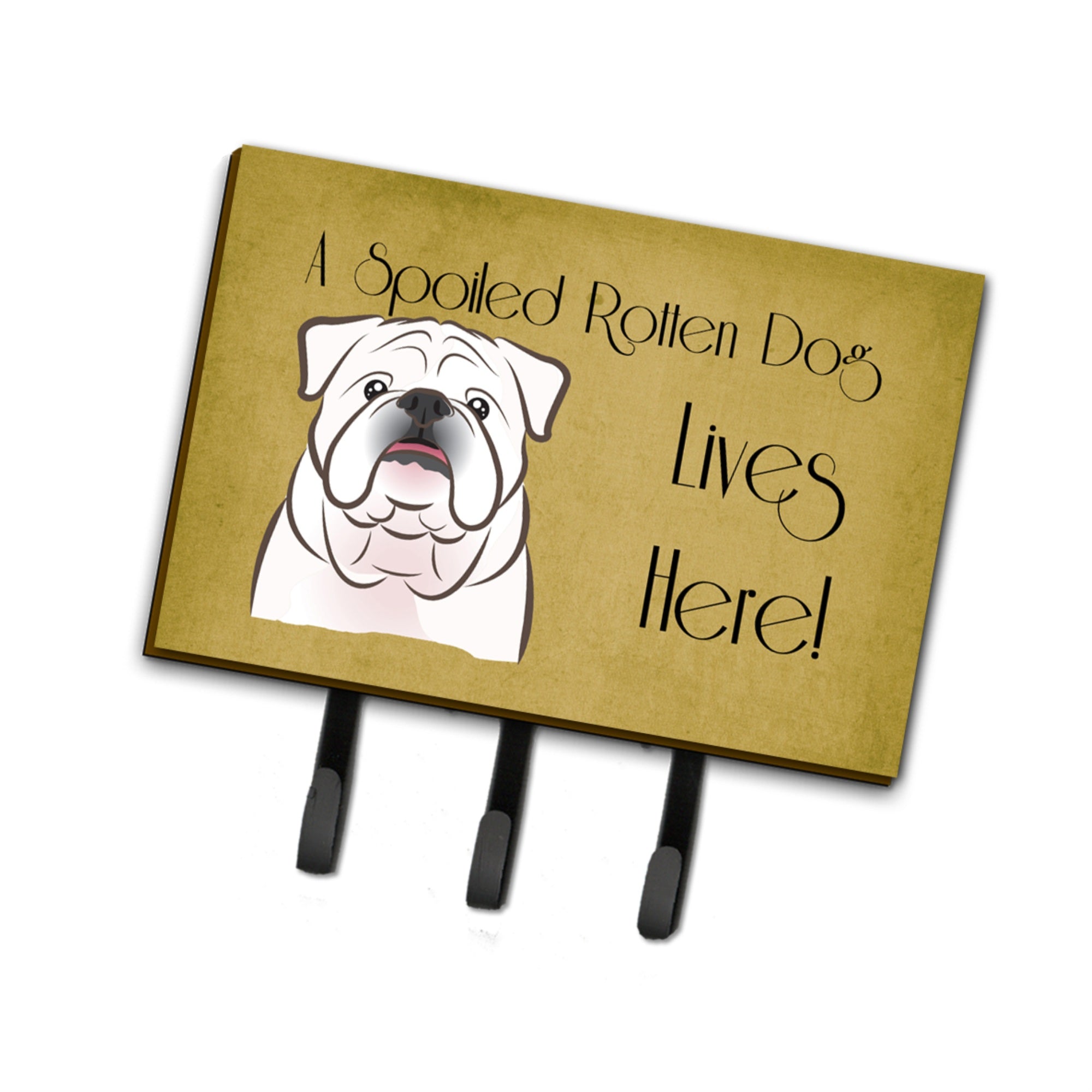Caroline'S Treasures Bb1468Th68 White English Bulldog Spoiled Dog Lives Here Leash Or Key Holder, Large, Multicolor