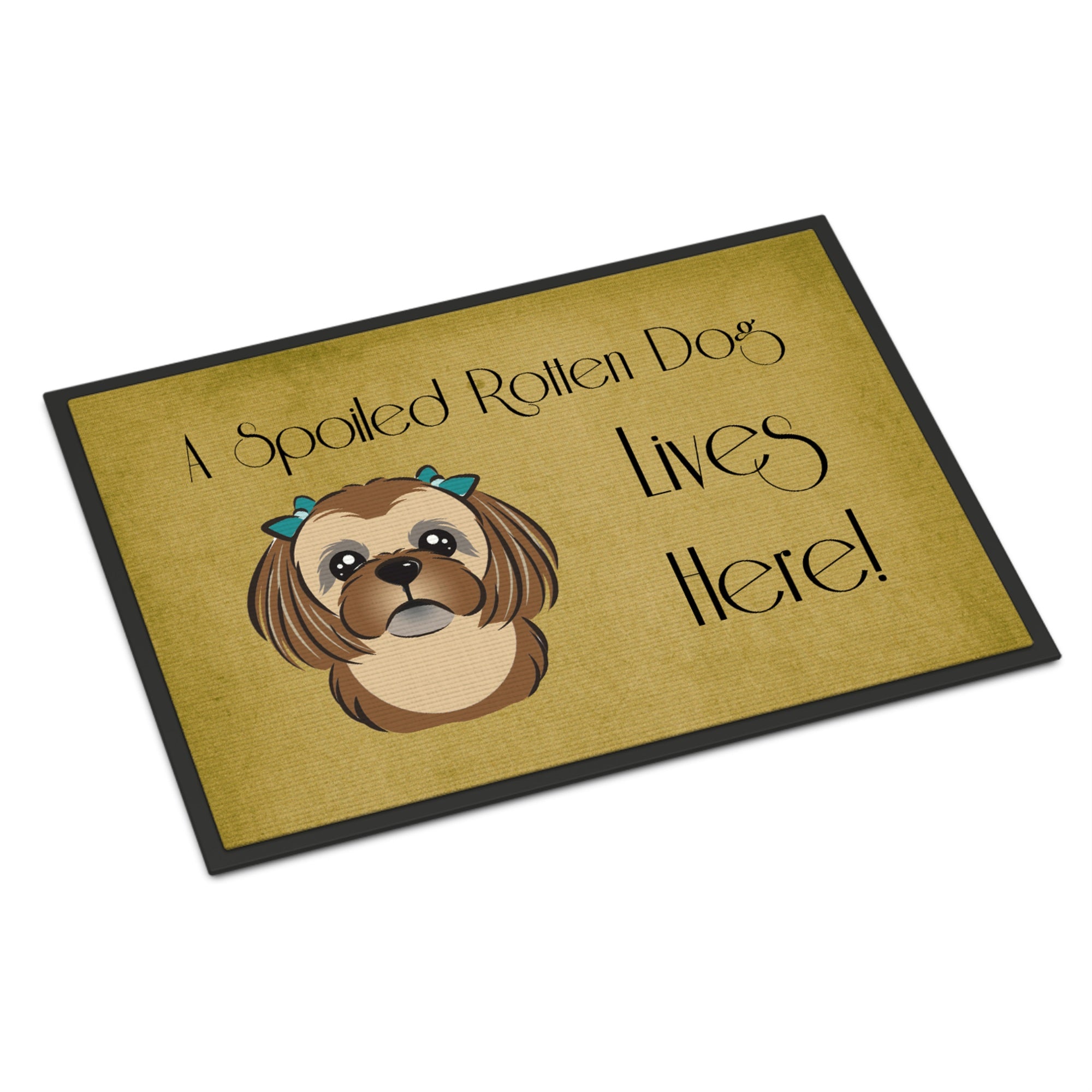 Caroline'S Treasures Bb1497Mat Chocolate Brown Shih Tzu Spoiled Dog Lives Here Indoor Or Outdoor Mat, 18 X 27, Multicolor,