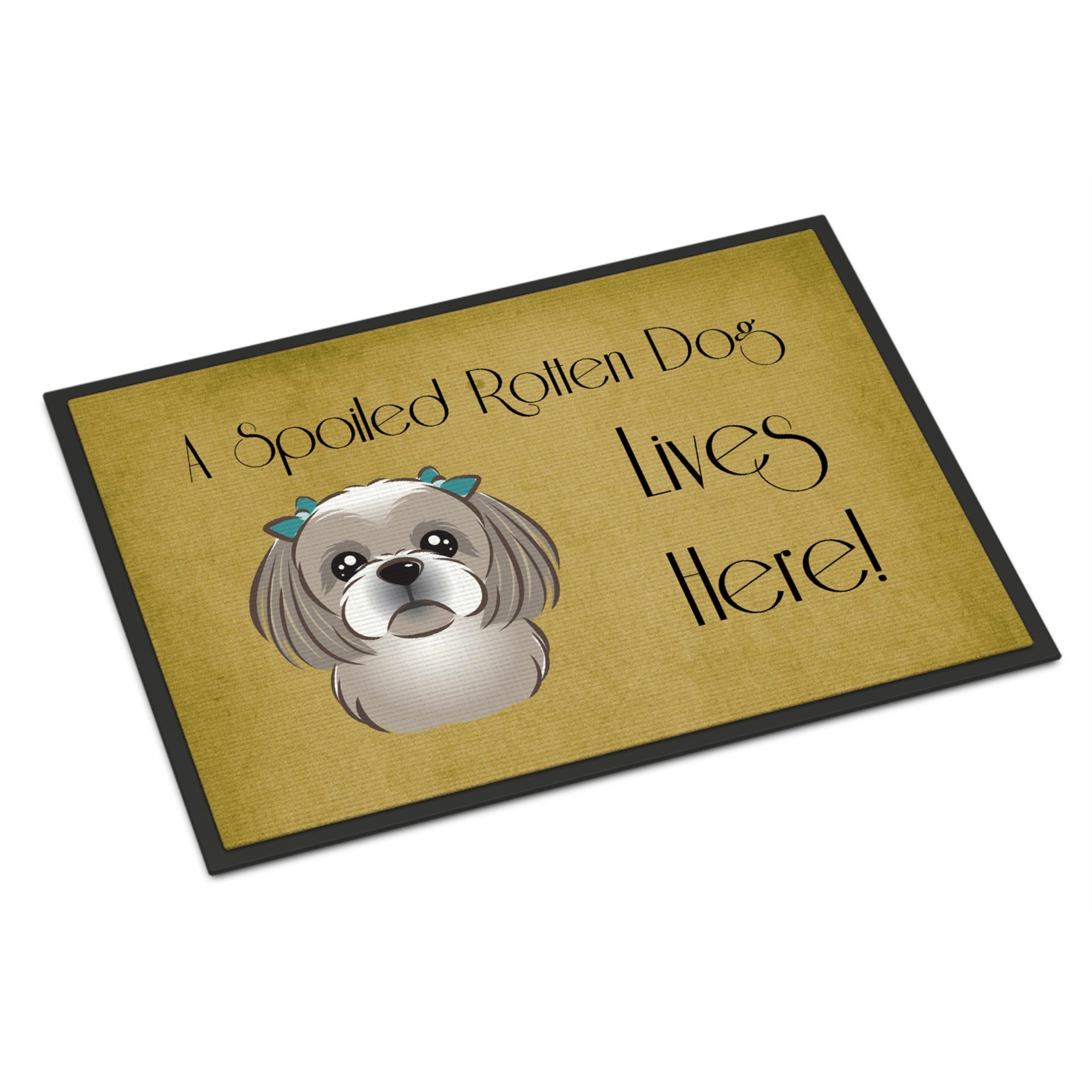 Caroline'S Treasures Bb1498Mat Gray Silver Shih Tzu Spoiled Dog Lives Here Indoor Or Outdoor Mat, 18 X 27, Multicolor