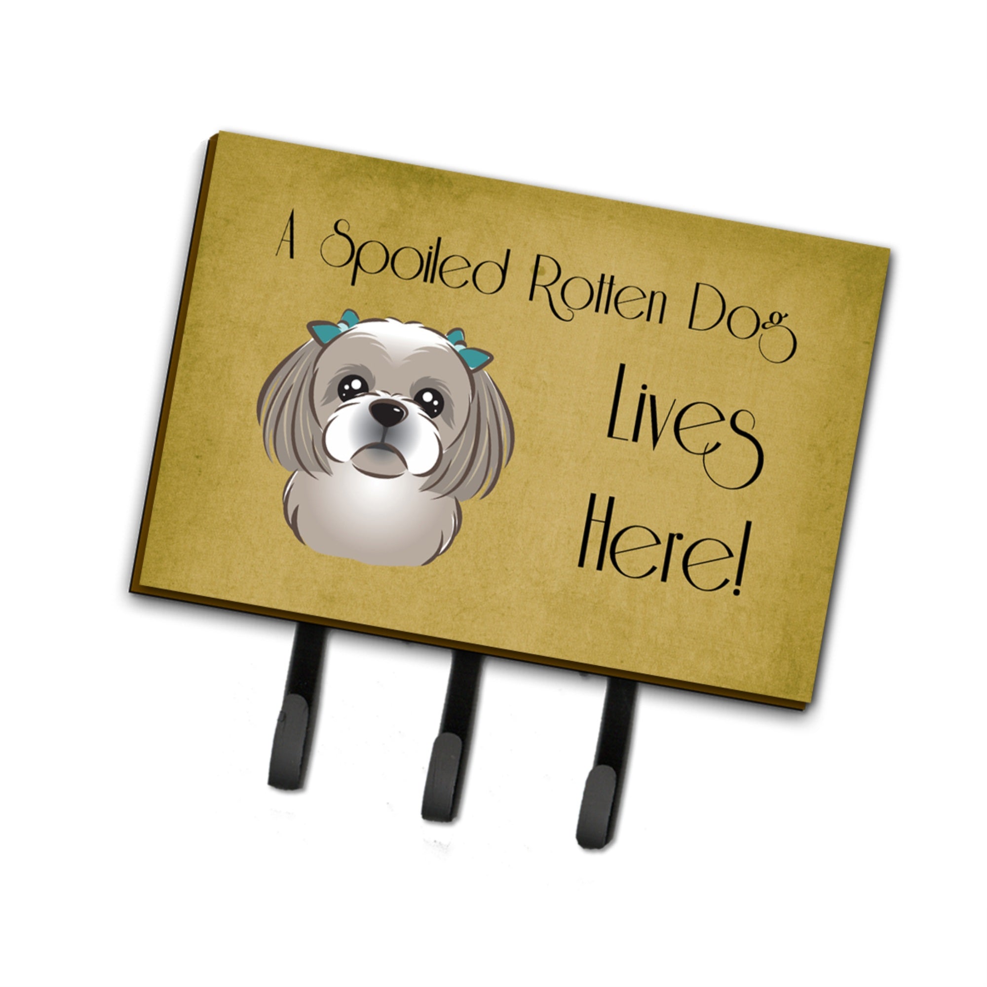 Caroline'S Treasures Bb1498Th68 Gray Silver Shih Tzu Spoiled Dog Lives Here Leash Or Key Holder, Large, Multicolor