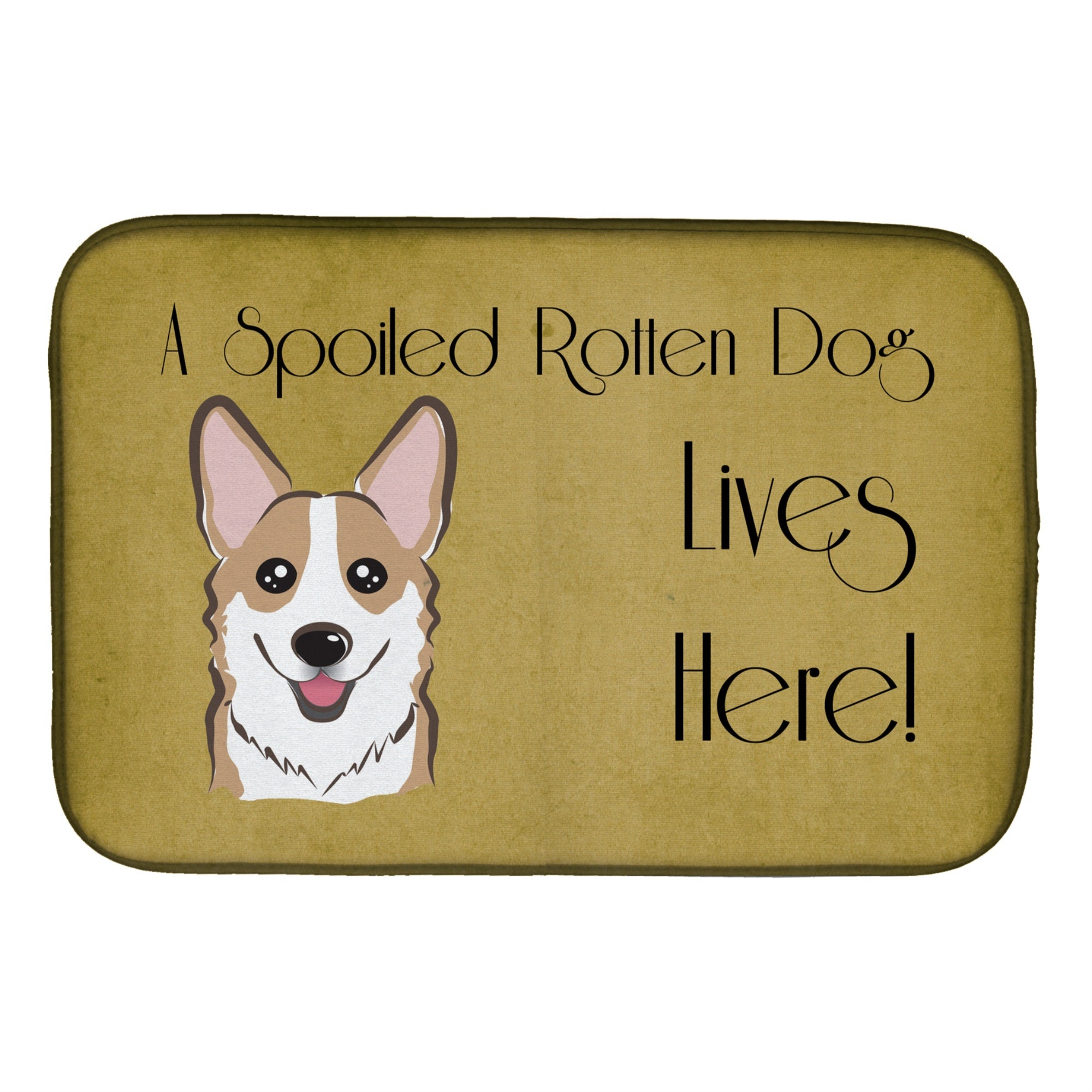 Caroline'S Treasures Sable Corgi Spoiled Dog Lives Here Dish Drying Mat, 14 X 21
