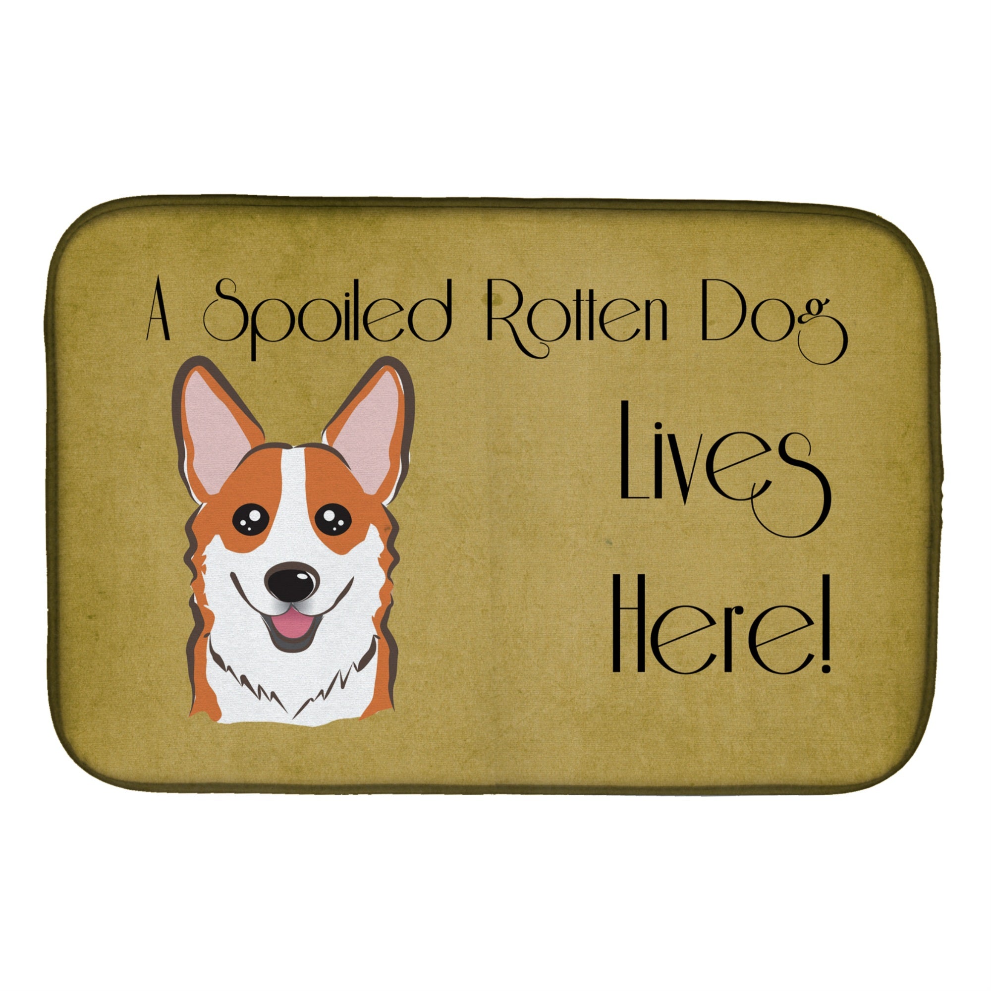 Caroline'S Treasures Red Corgi Spoiled Dog Lives Here Dish Drying Mat, 14 X 21