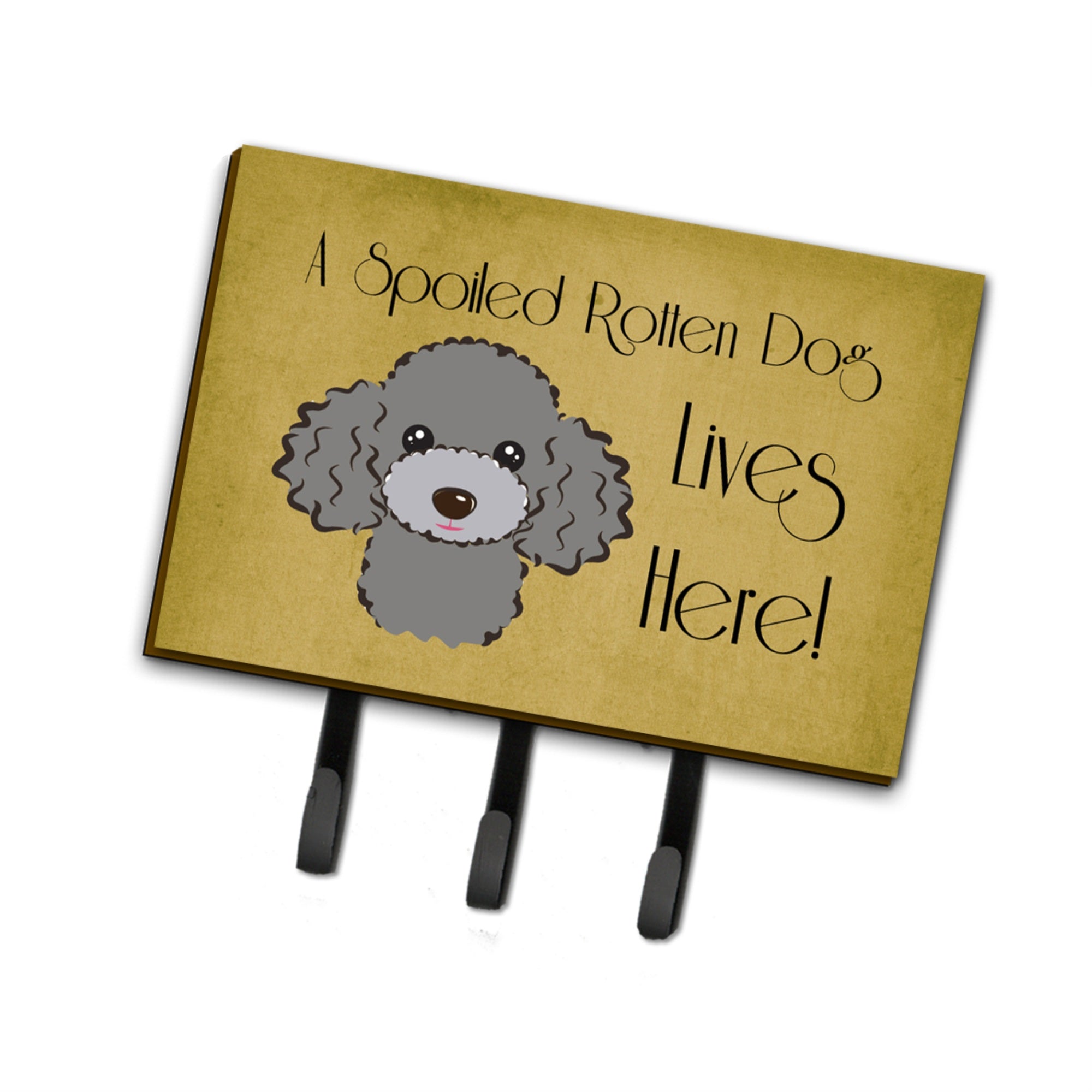 Caroline'S Treasures Bb1507Th68 Silver Gray Poodle Spoiled Dog Lives Here Leash Or Key Holder, Large, Multicolor