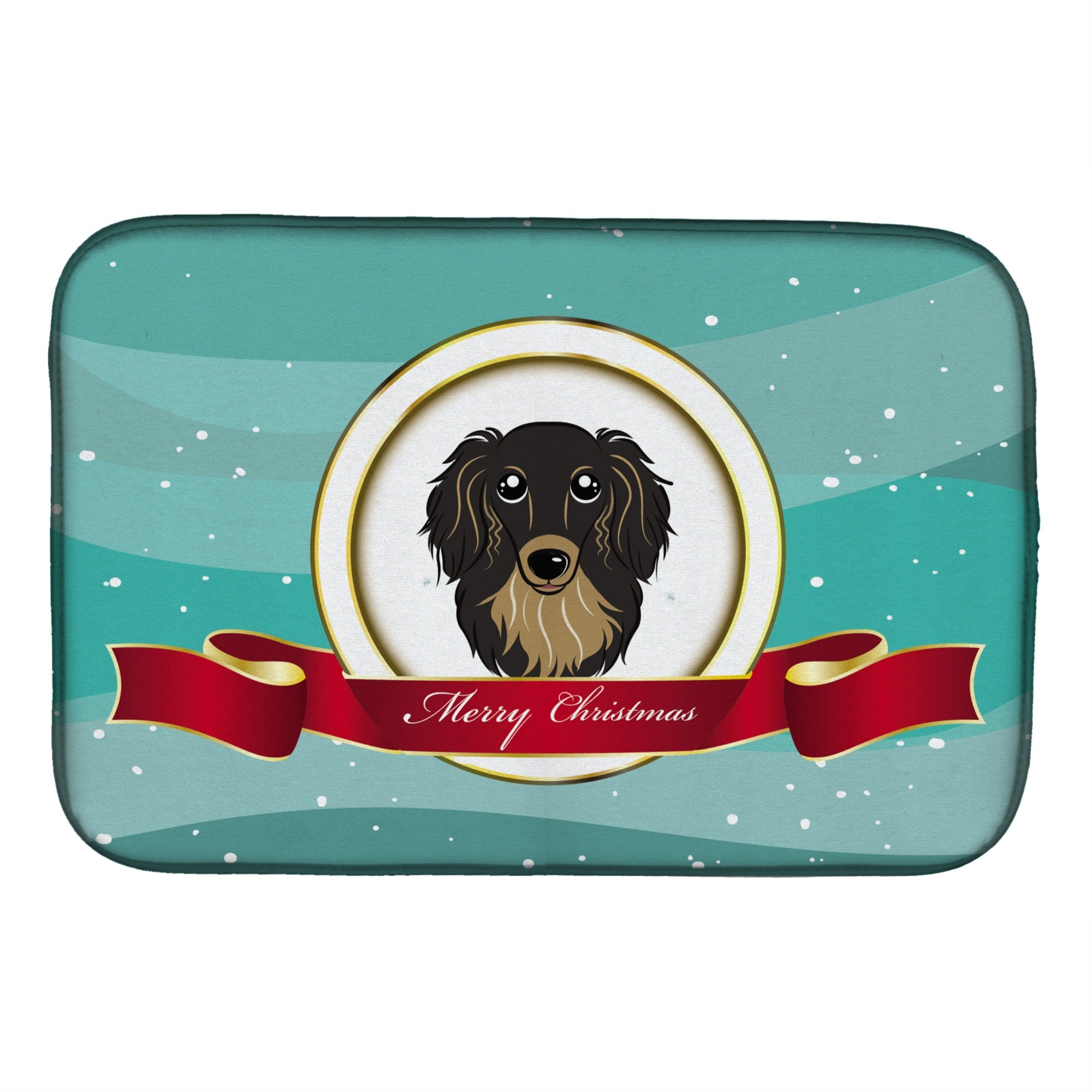 Caroline'S Treasures Longhair Black And Tan Dachshund Merry Christmas Dish Drying Mat, 14 X 21