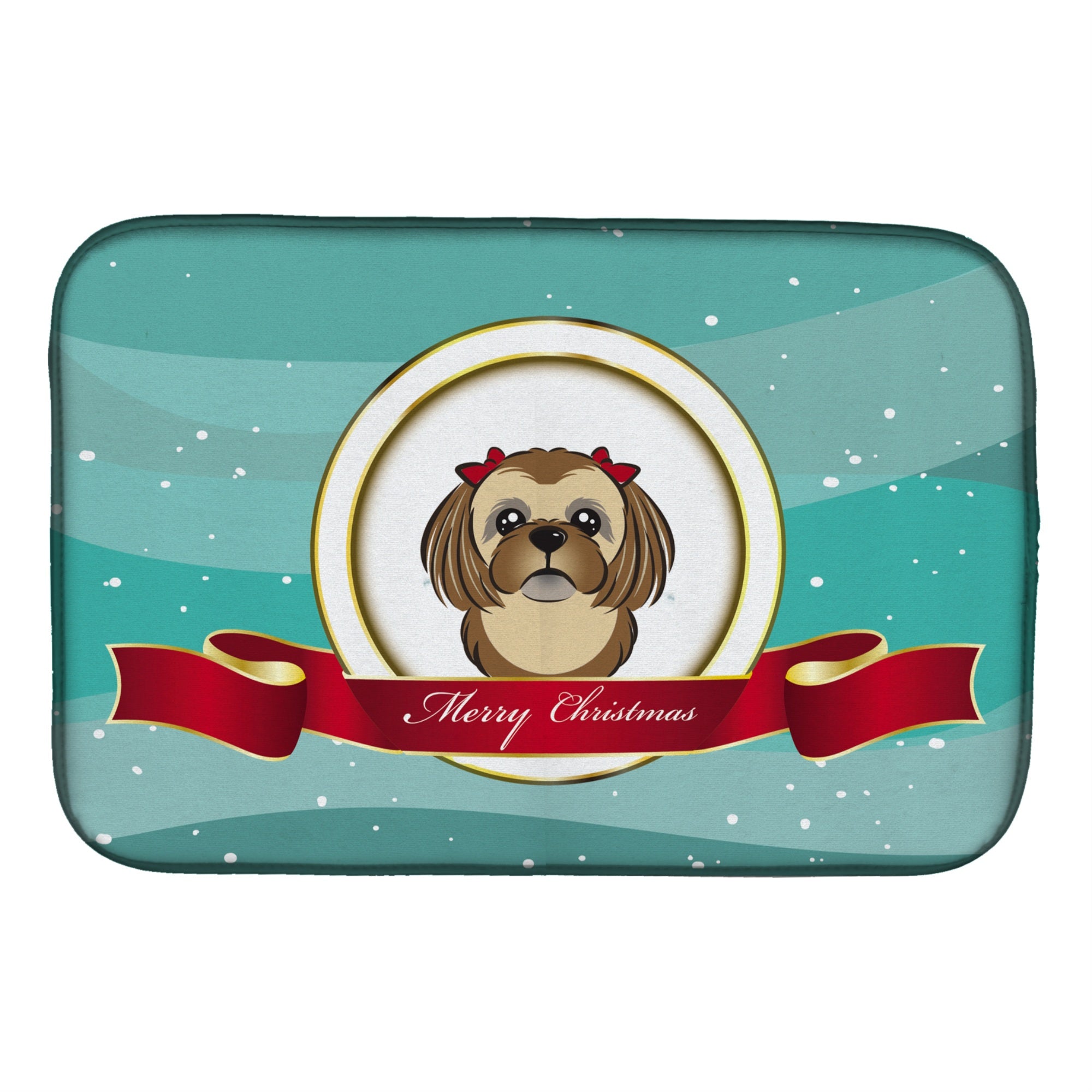 Caroline'S Treasures Chocolate Brown Shih Tzu Merry Christmas Dish Drying Mat, 14 X 21