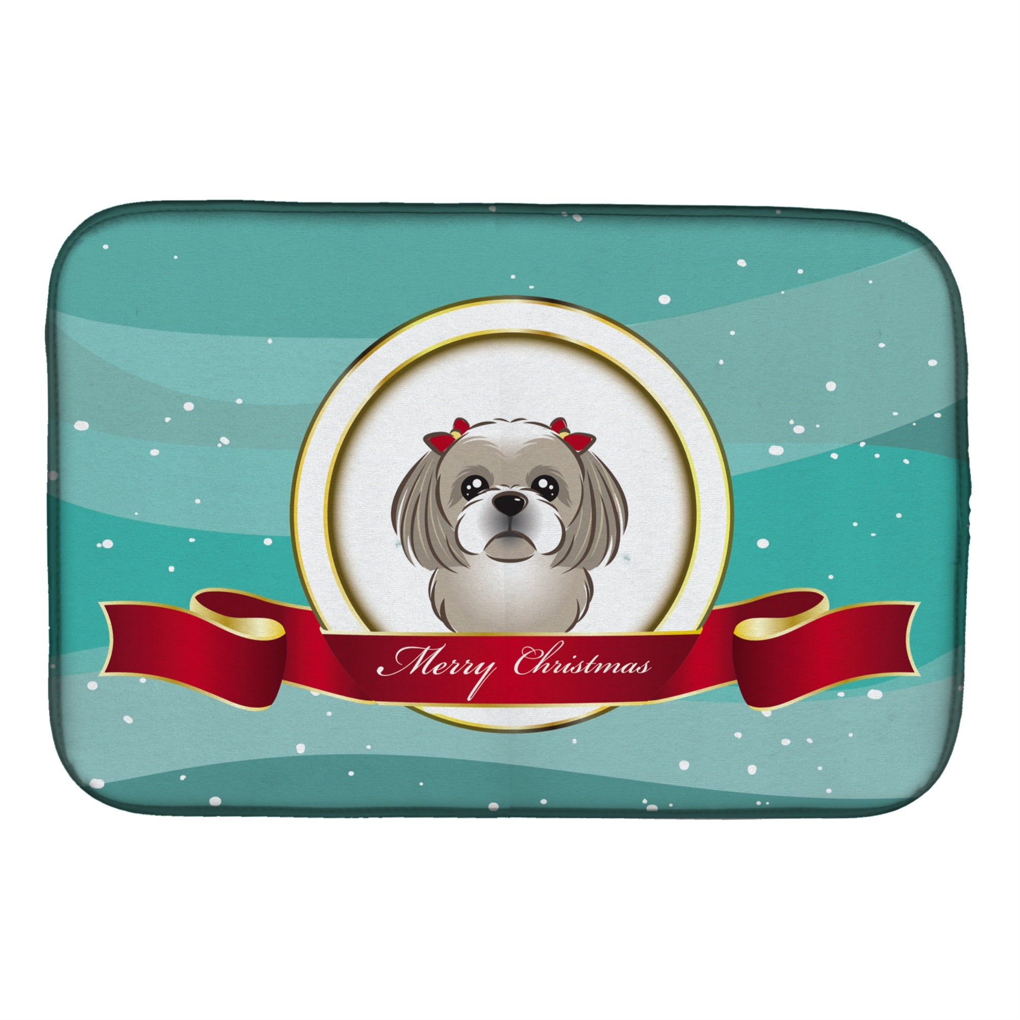 Caroline'S Treasures Gray Silver Shih Tzu Merry Christmas Dish Drying Mat, 14 X 21