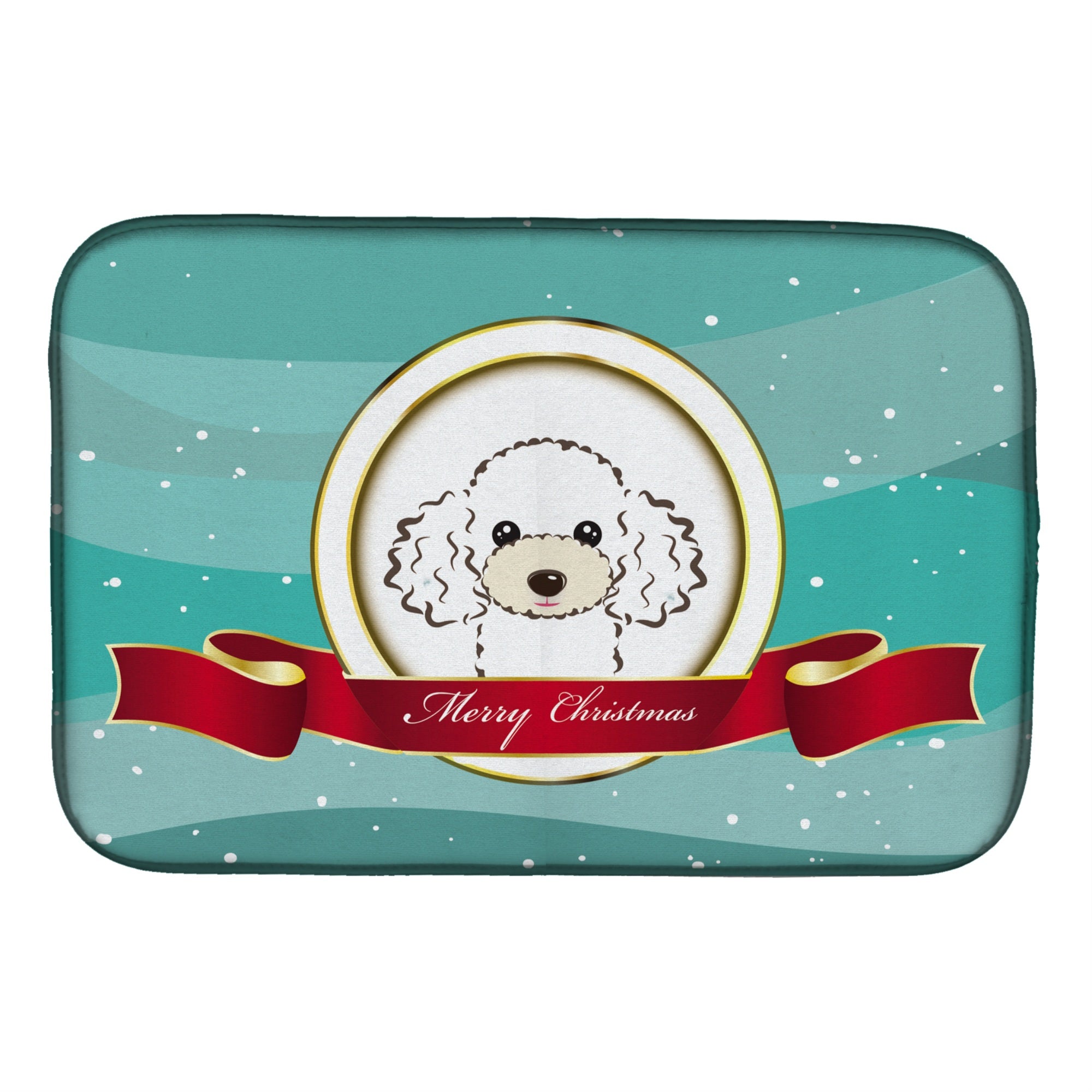 Caroline'S Treasures White Poodle Merry Christmas Dish Drying Mat, 14 X 21