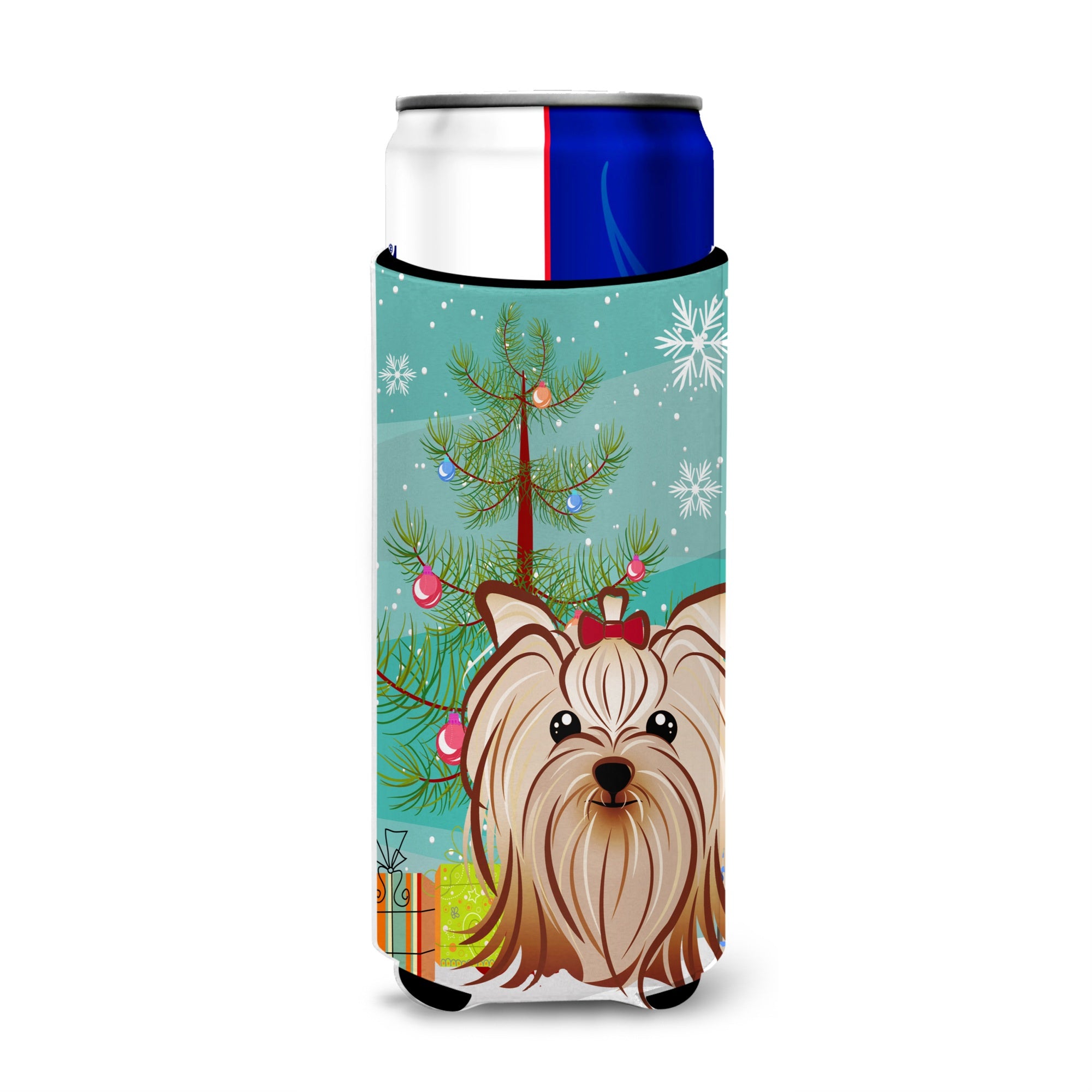 Caroline'S Treasures Christmas Tree And Yorkie Yorkshire Terrier Michelob Ultra Koozies For Slim Cans, Multicolor