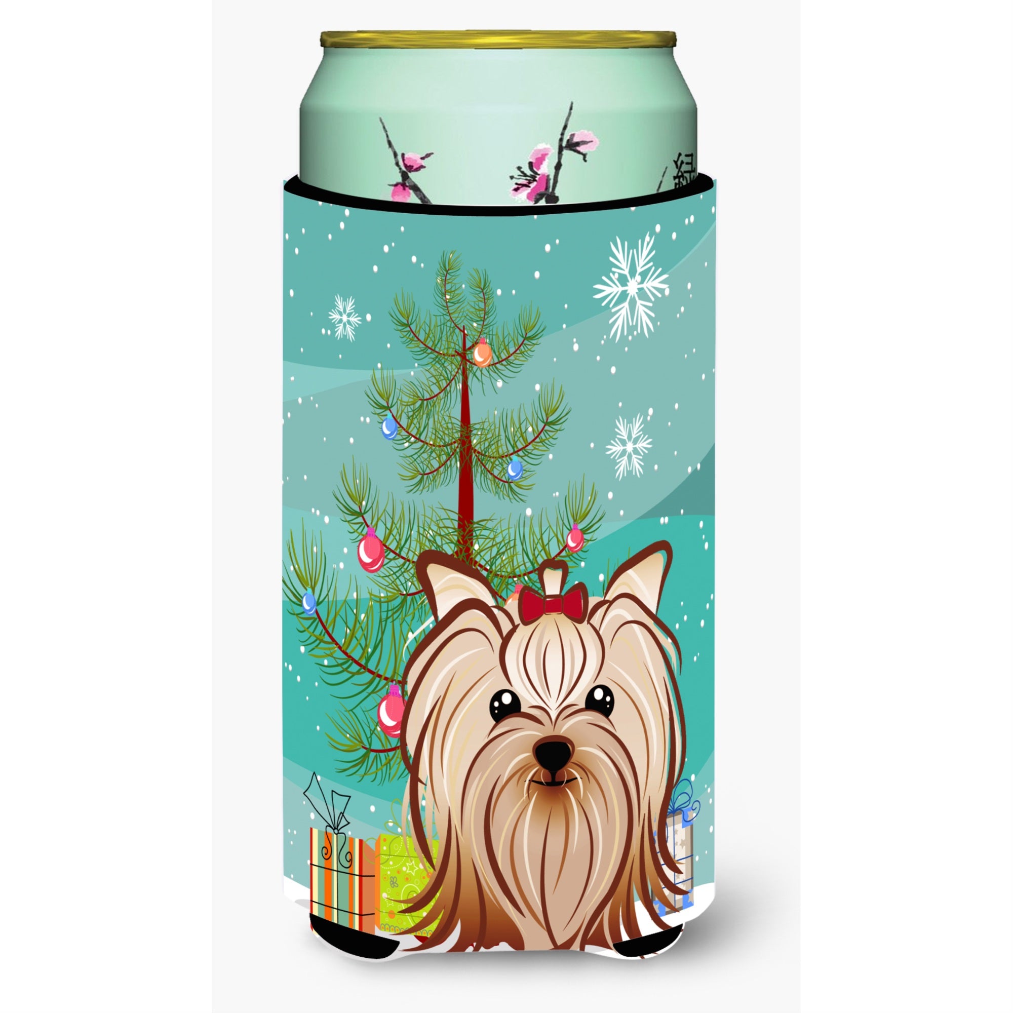 Caroline'S Treasures Christmas Tree And Yorkie Yorkshire Terrier Tall Boy Koozie Hugger, Multicolor