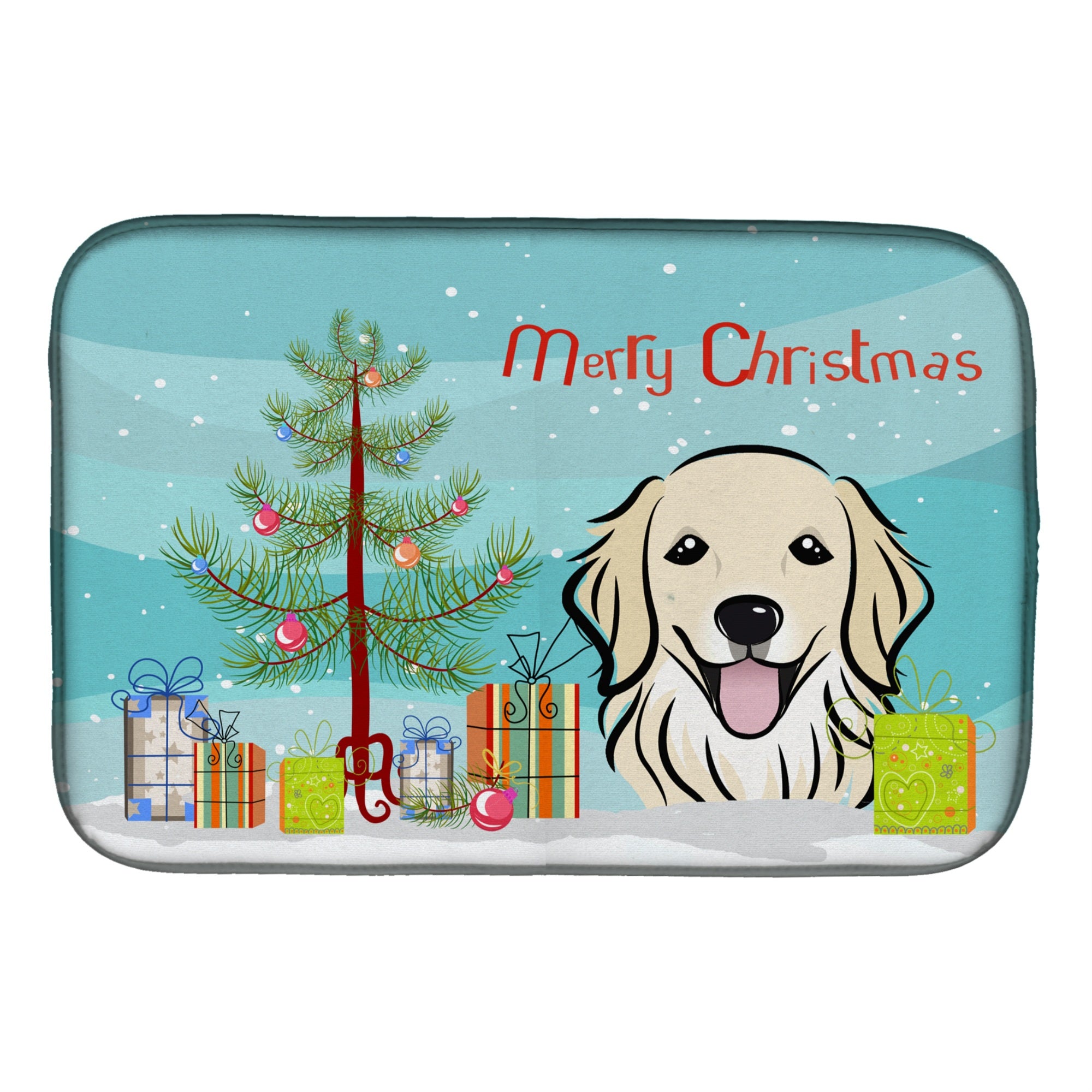 Caroline'S Treasures Christmas Tree And Golden Retriever Dish Drying Mat, 14 X 21