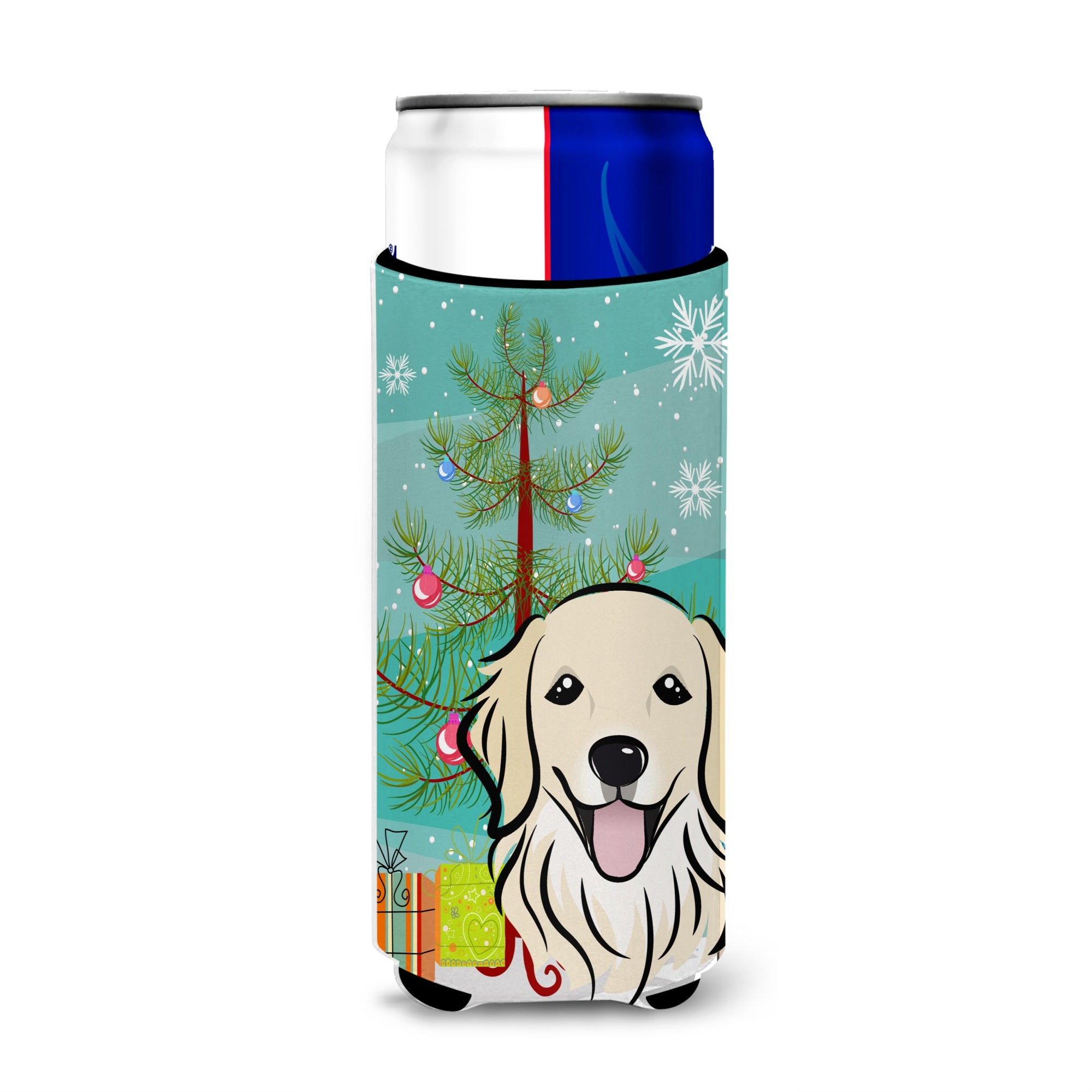 Caroline'S Treasures Bb1577Muk Christmas Tree And Golden Retriever Michelob Ultra Koozies For Slim Cans, Multicolor
